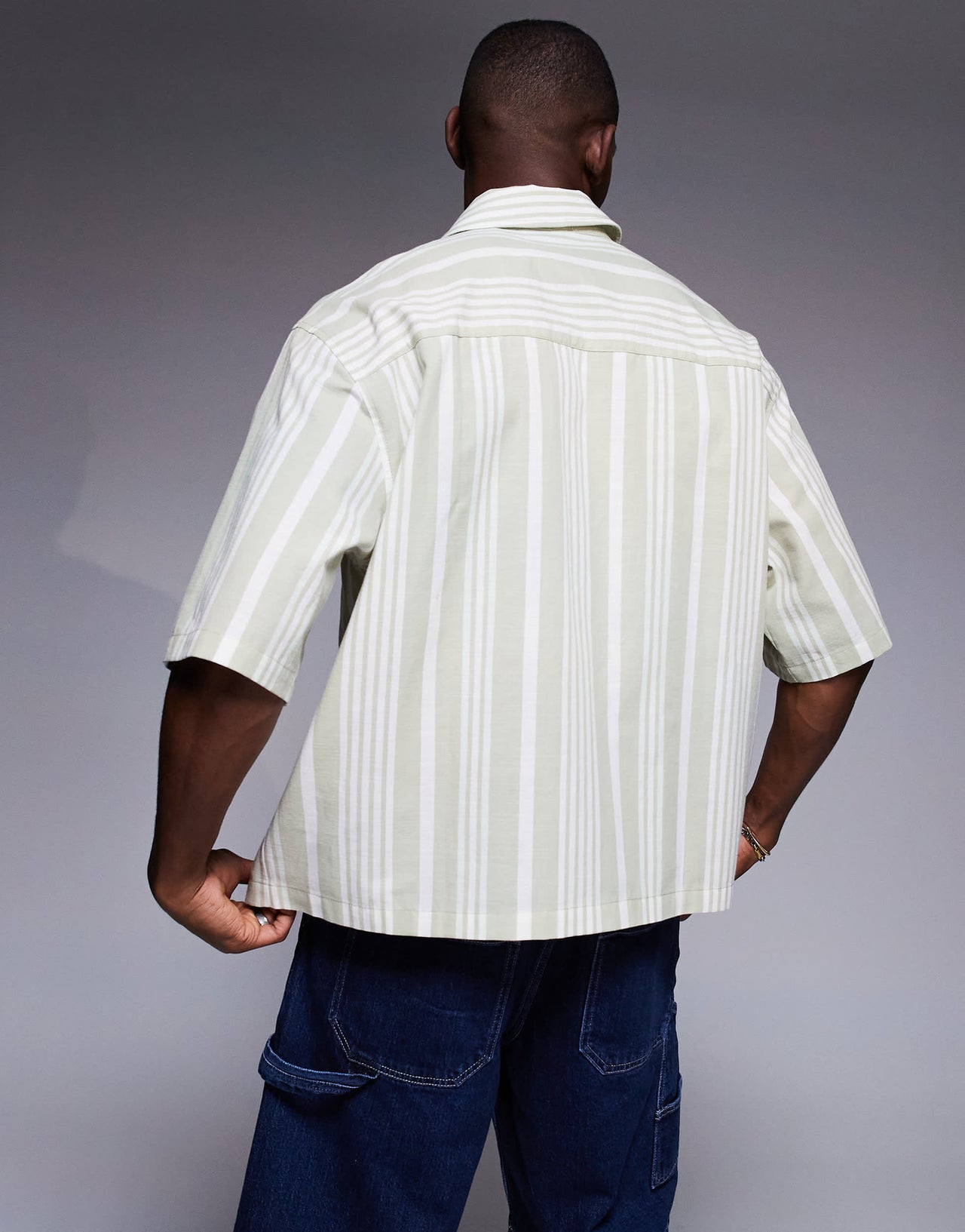 ASOS DESIGN oversized shirt in neutral stripe