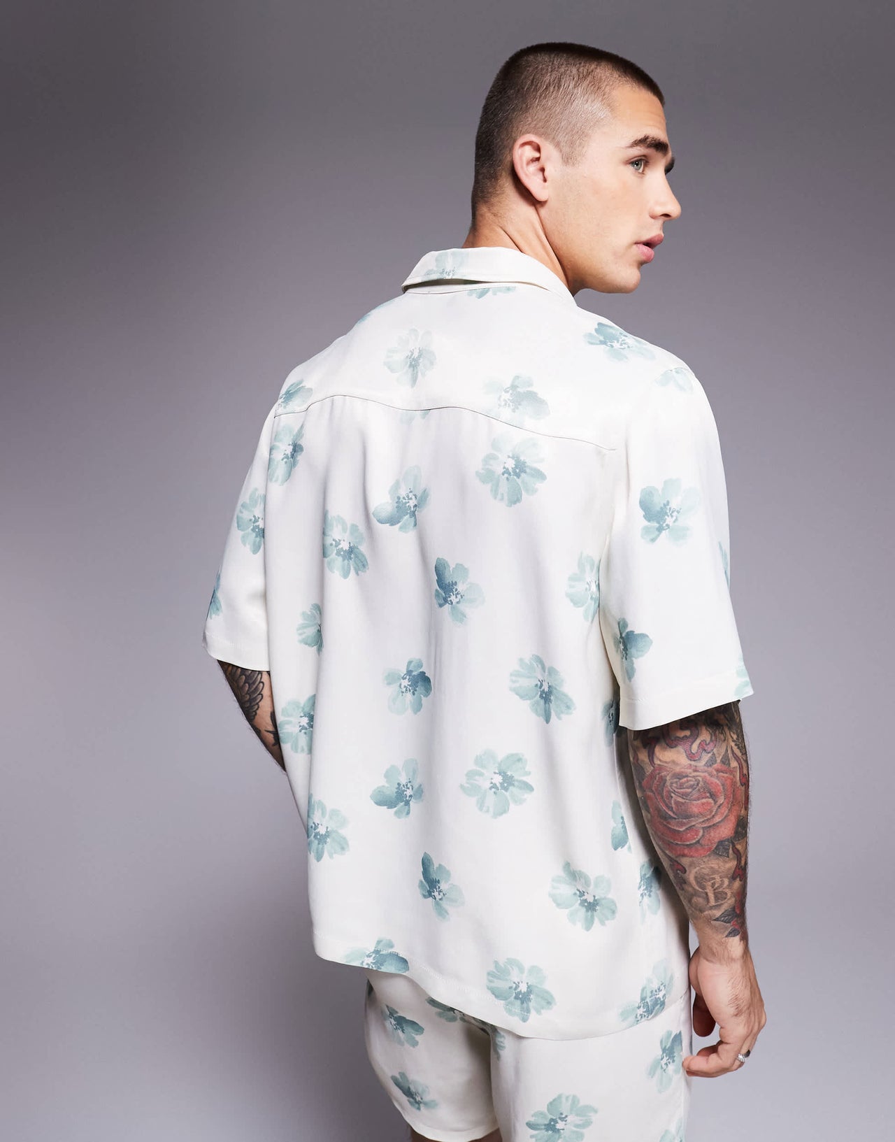 ASOS DESIGN relaxed shirt with floral print in neutral
