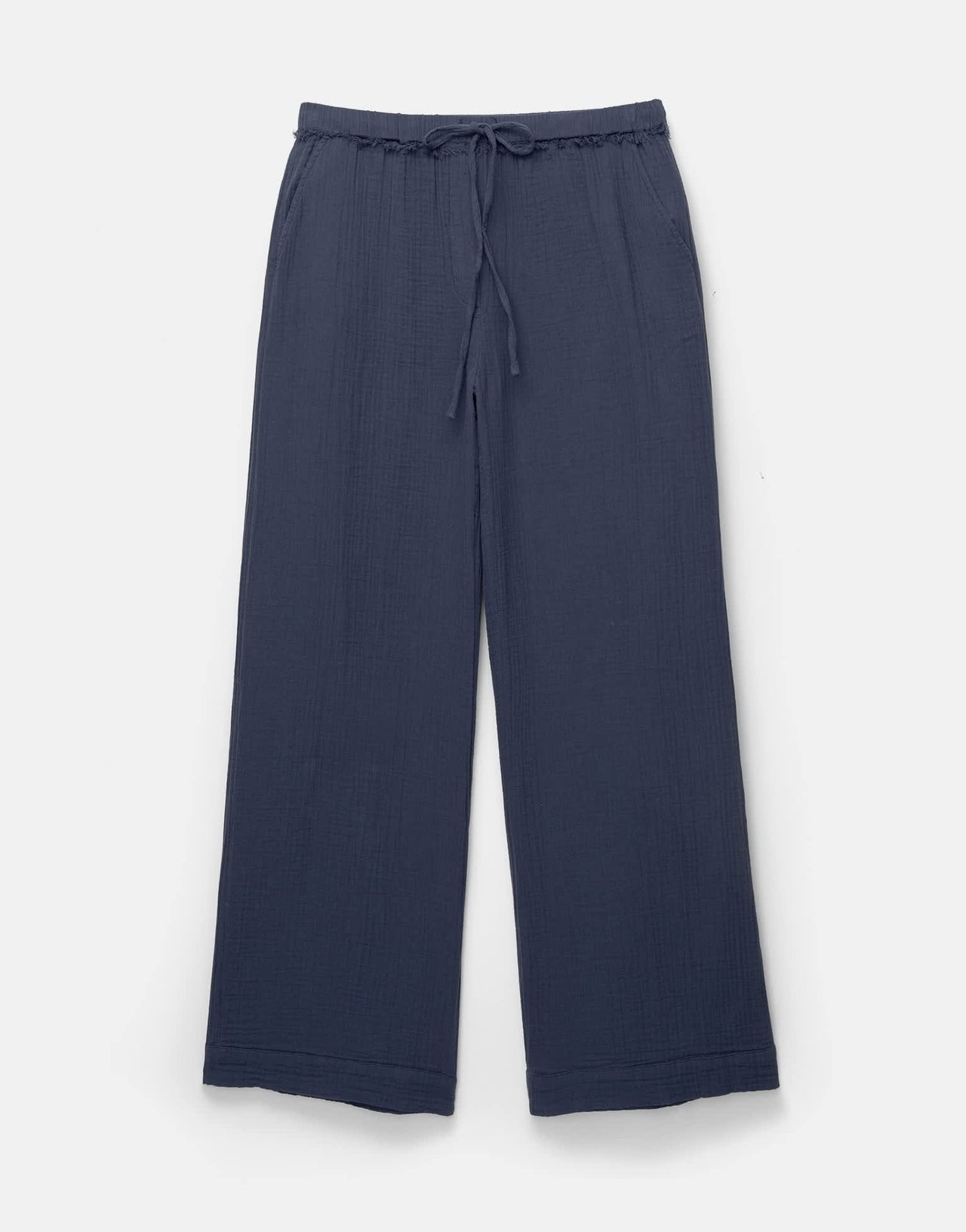 Pull&Bear textured crinkle wide leg trouser in navy