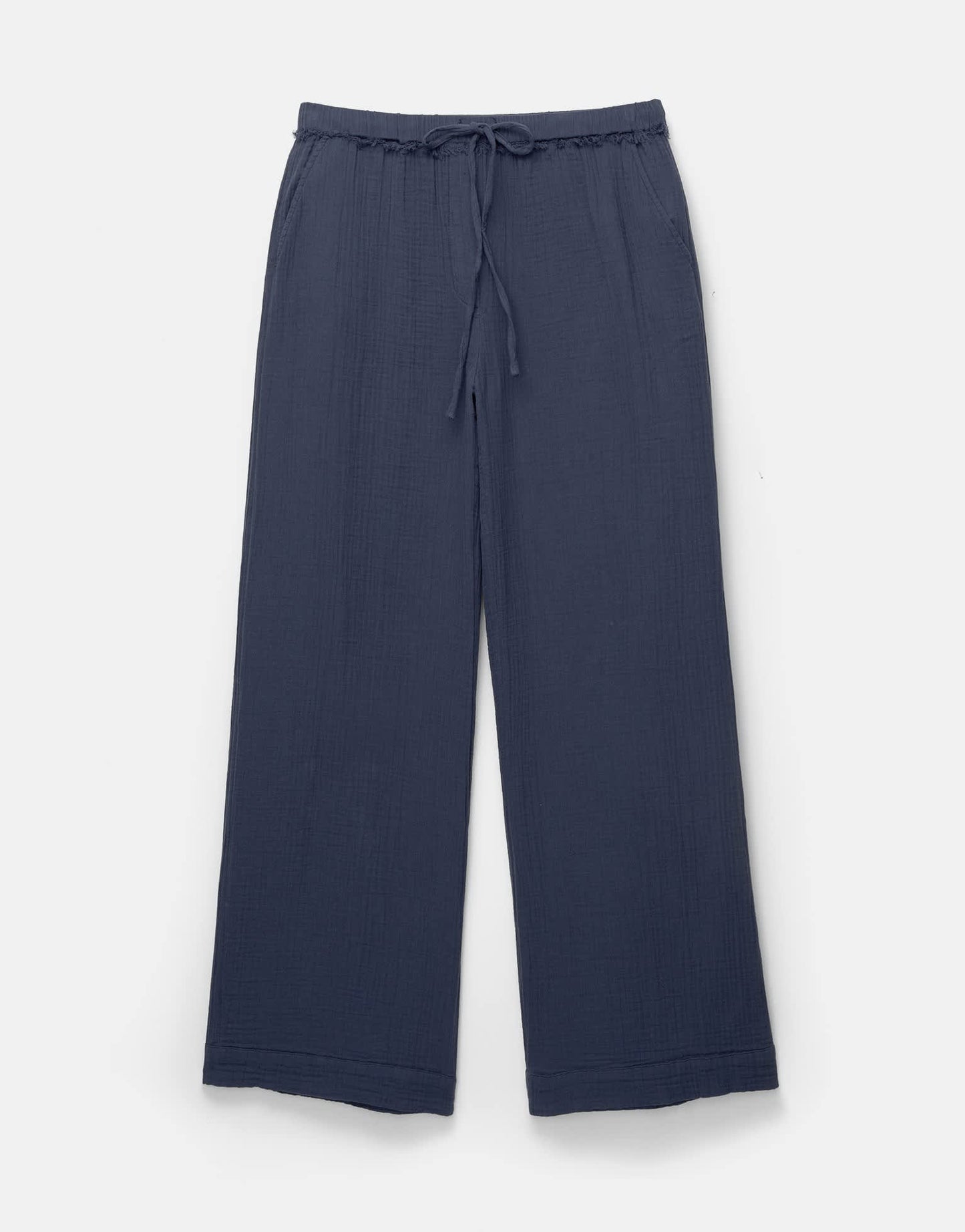 Pull&Bear textured crinkle wide leg trouser in navy