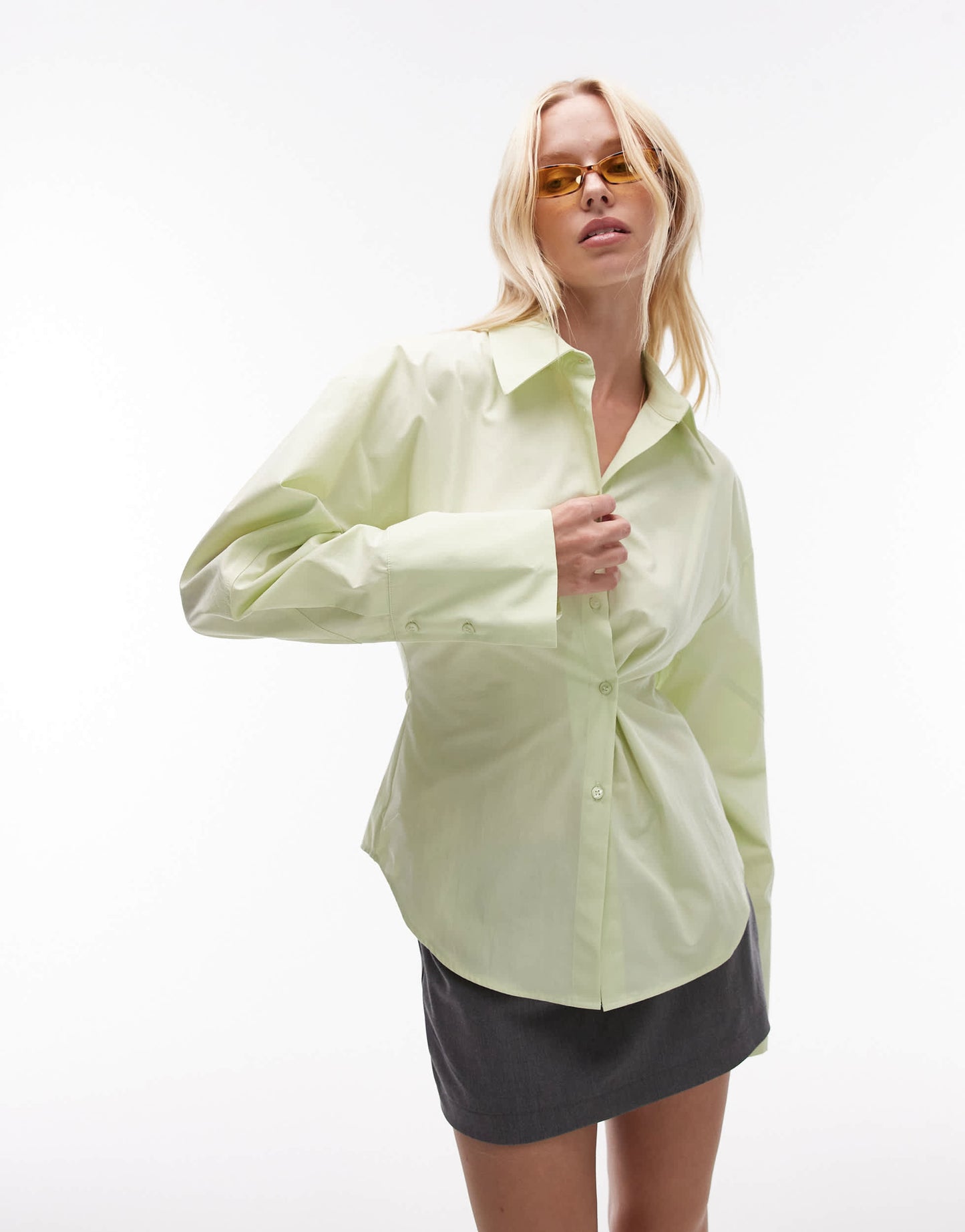 Topshop asymmetric placket cinch shirt in green