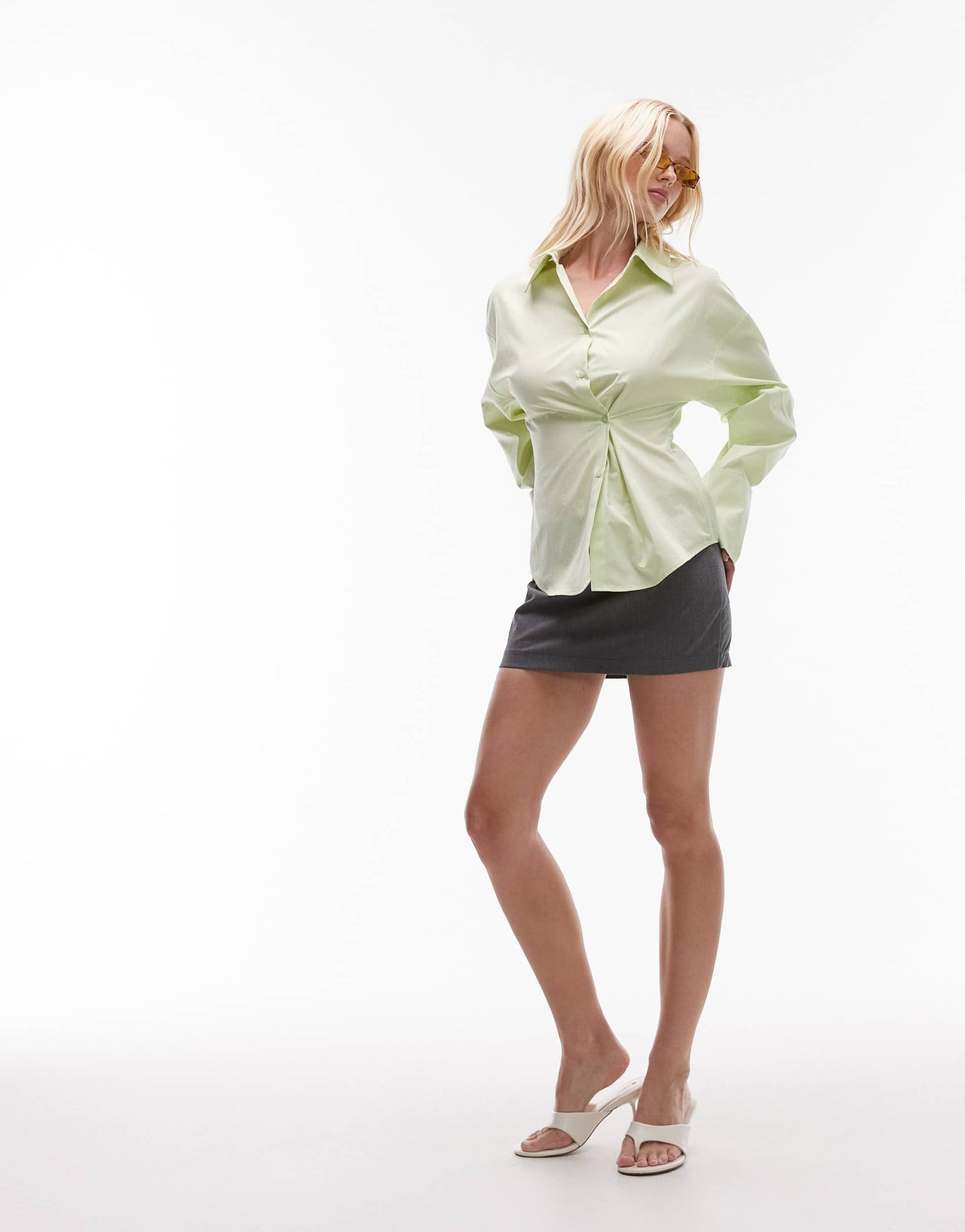Topshop asymmetric placket cinch shirt in green