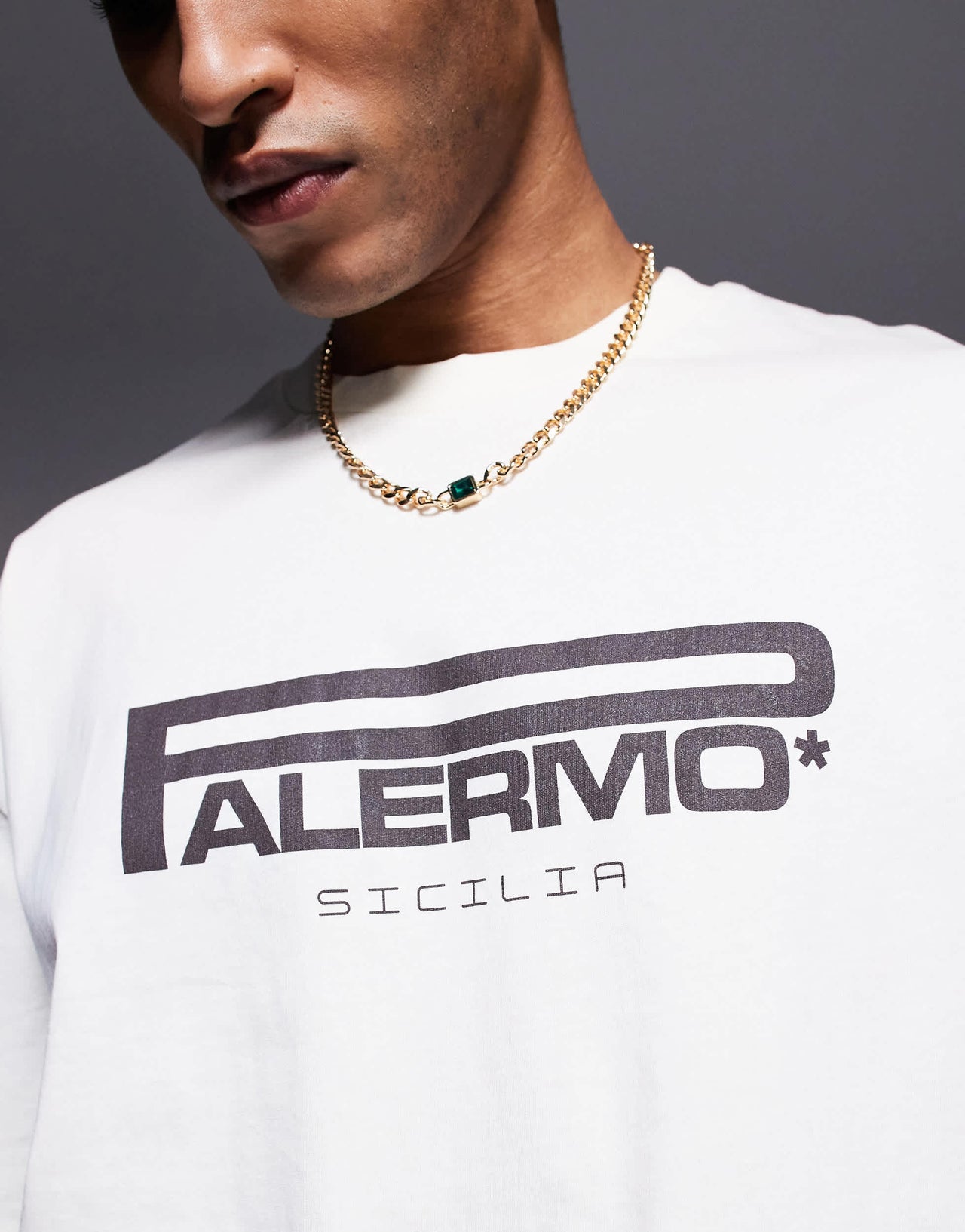 ASOS DESIGN boxy oversized t-shirt with city text graphic in cream