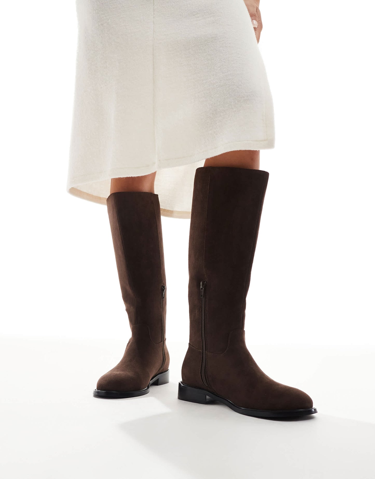 London Rebel Scarlett refined riding boots in suedette chocolate