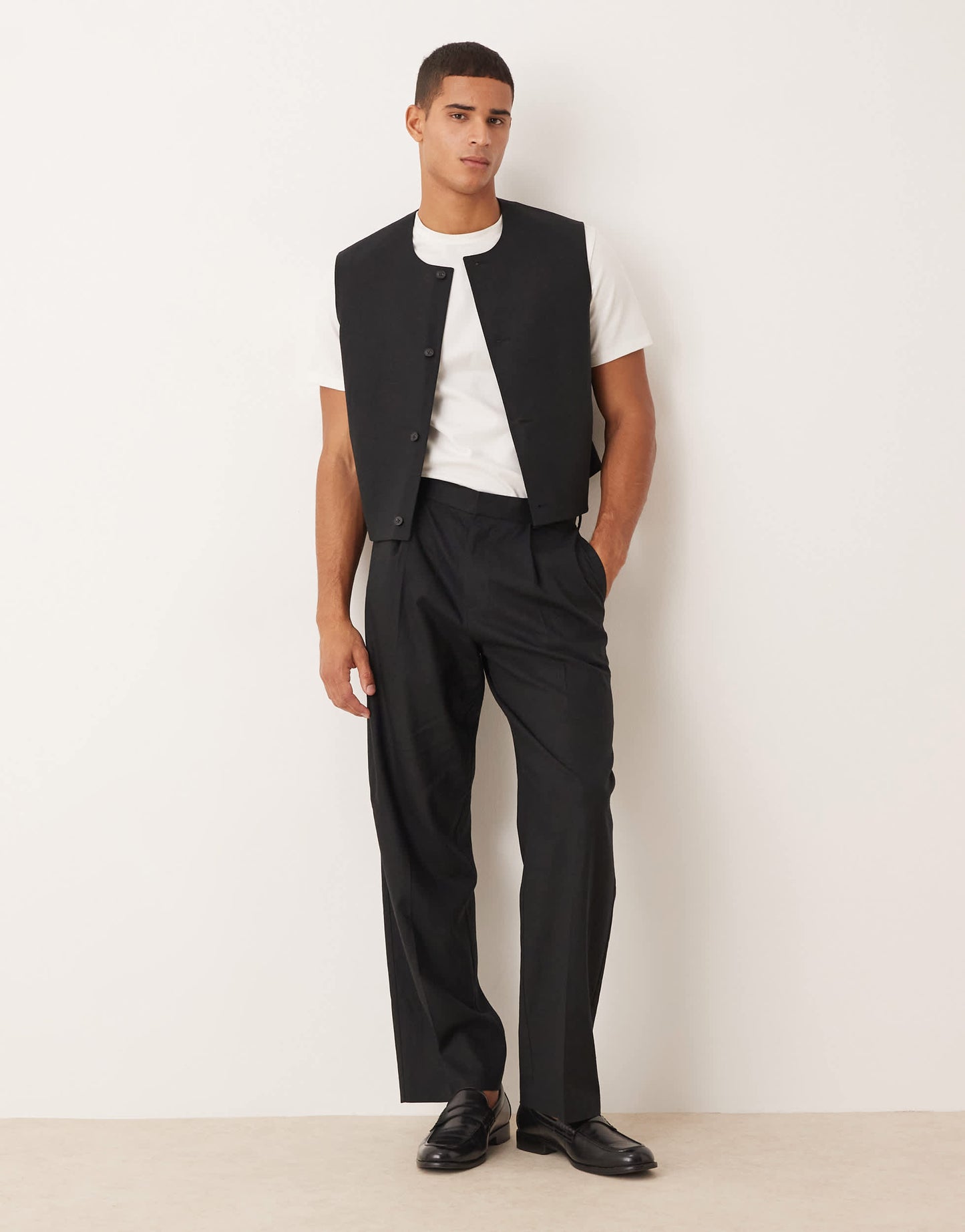 ASOS DESIGN wide leg suit trousers in black linen blend