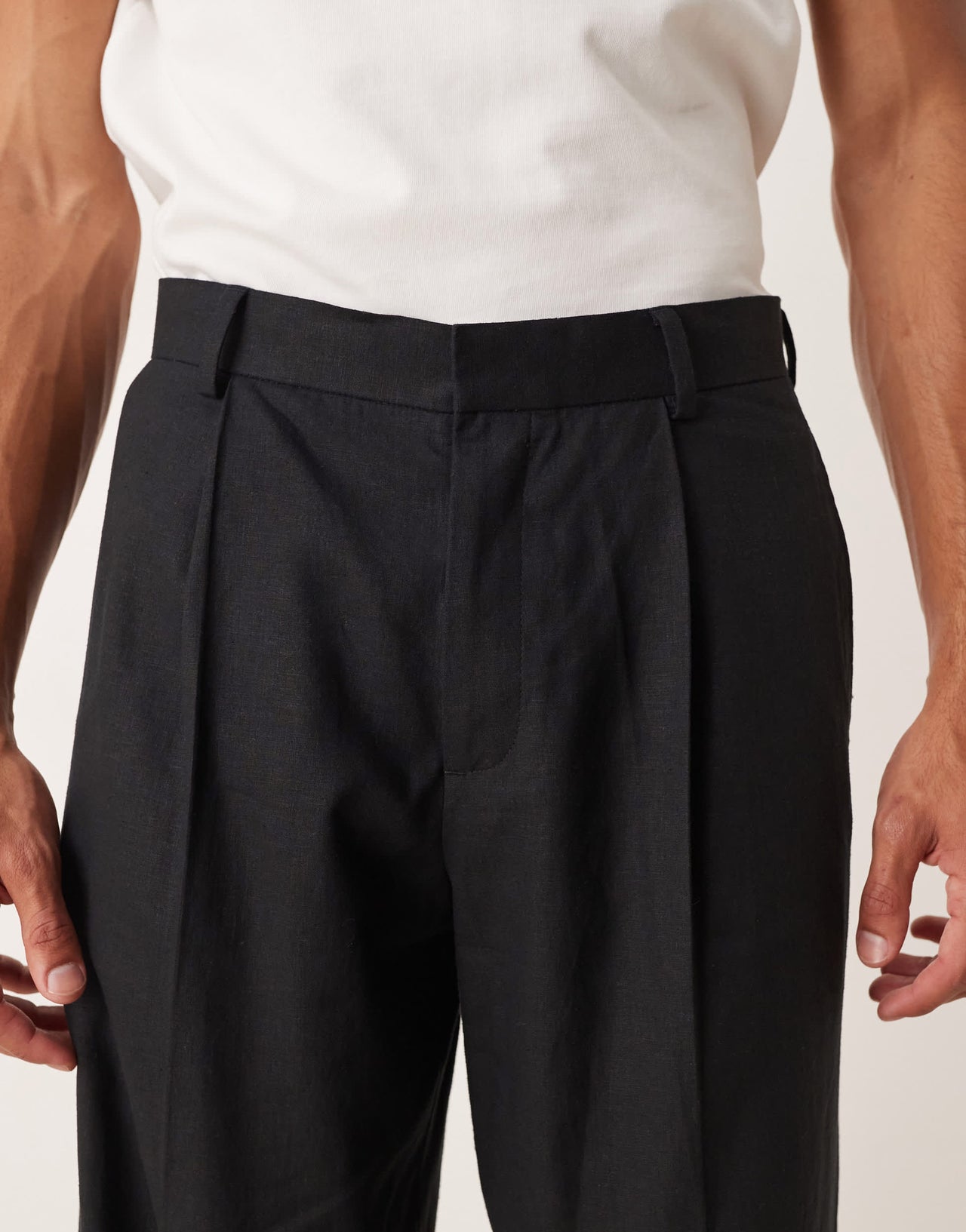 ASOS DESIGN wide leg suit trousers in black linen blend
