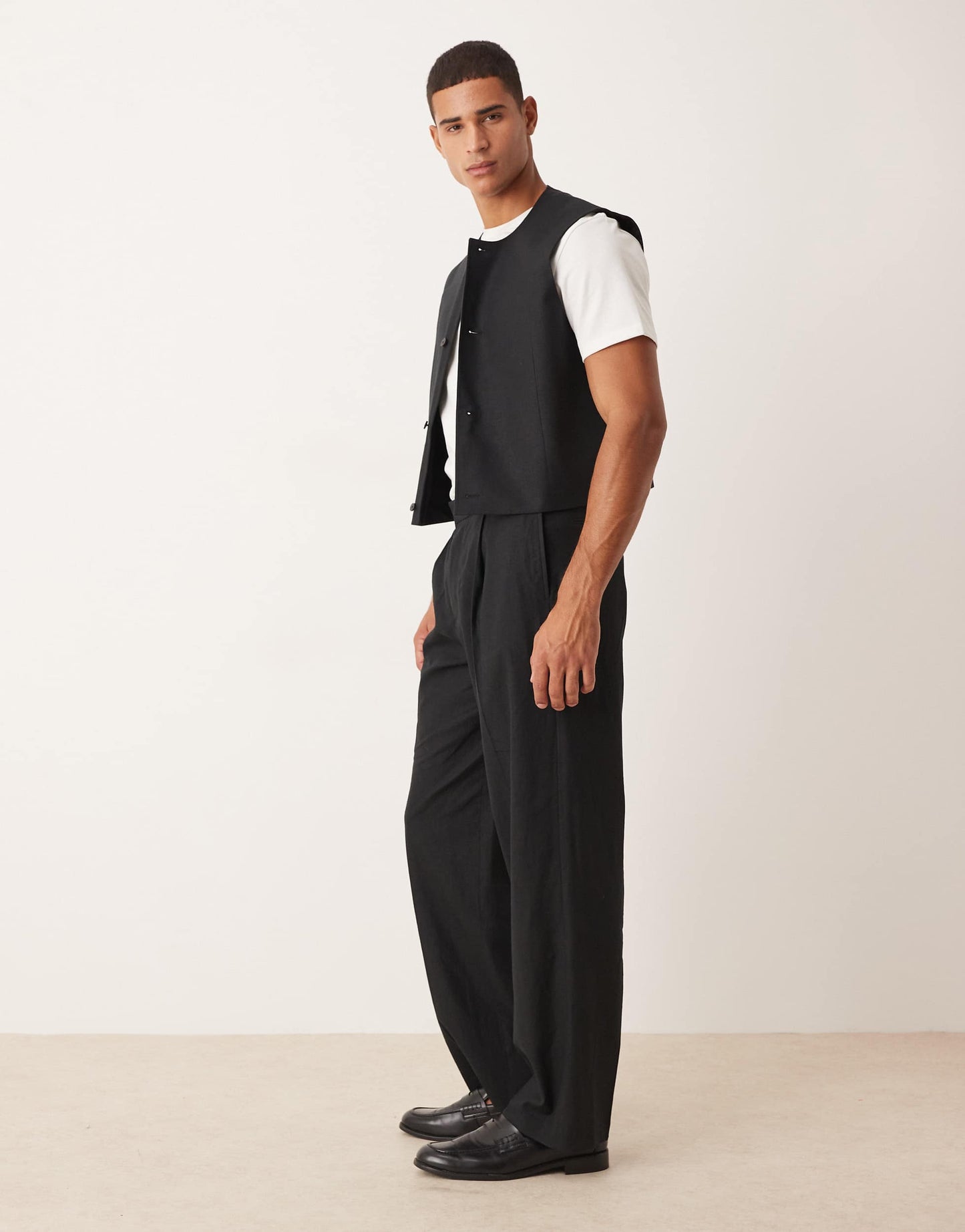ASOS DESIGN wide leg suit trousers in black linen blend