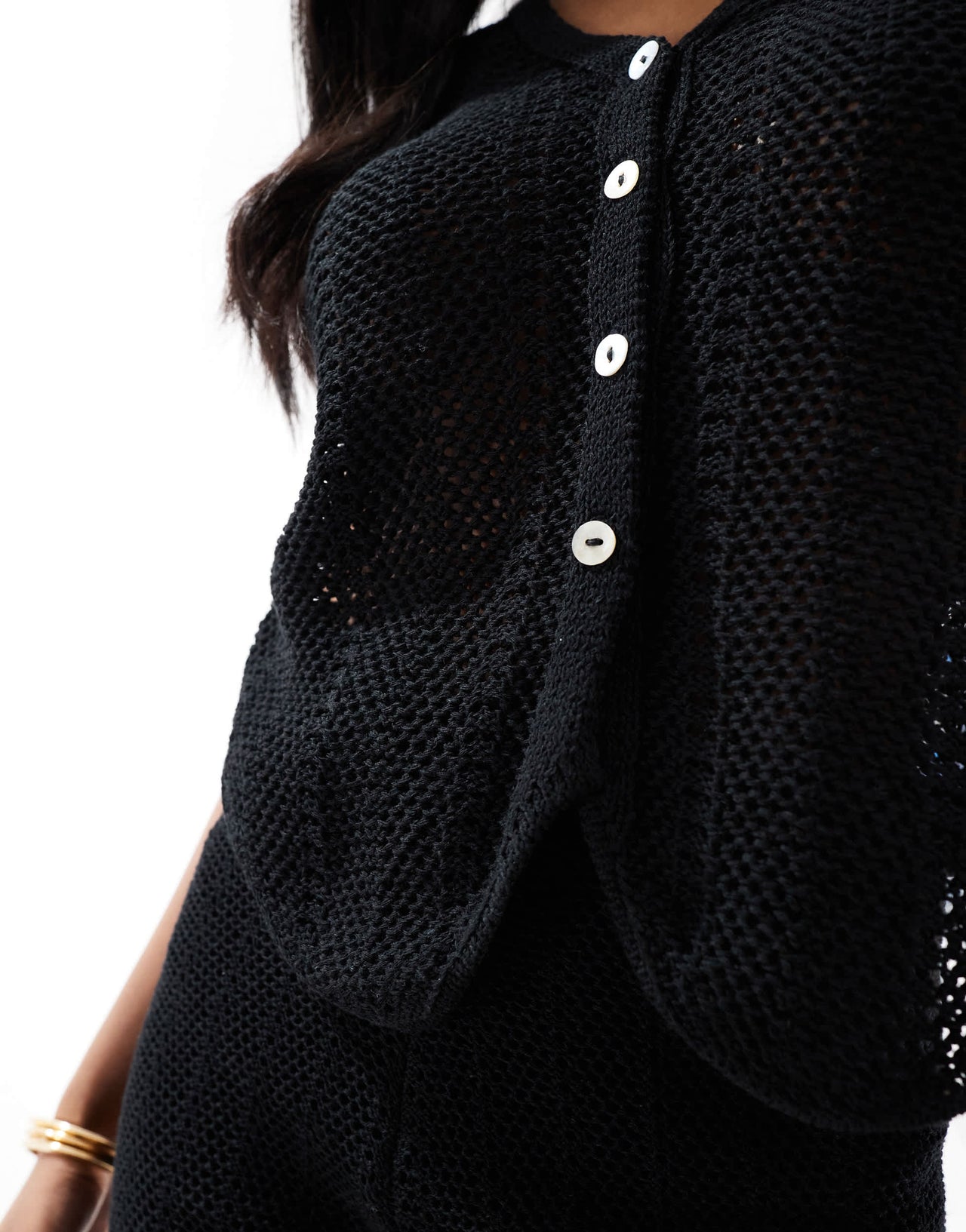 Pull&Bear crochet knitted tie front top co-ord in black