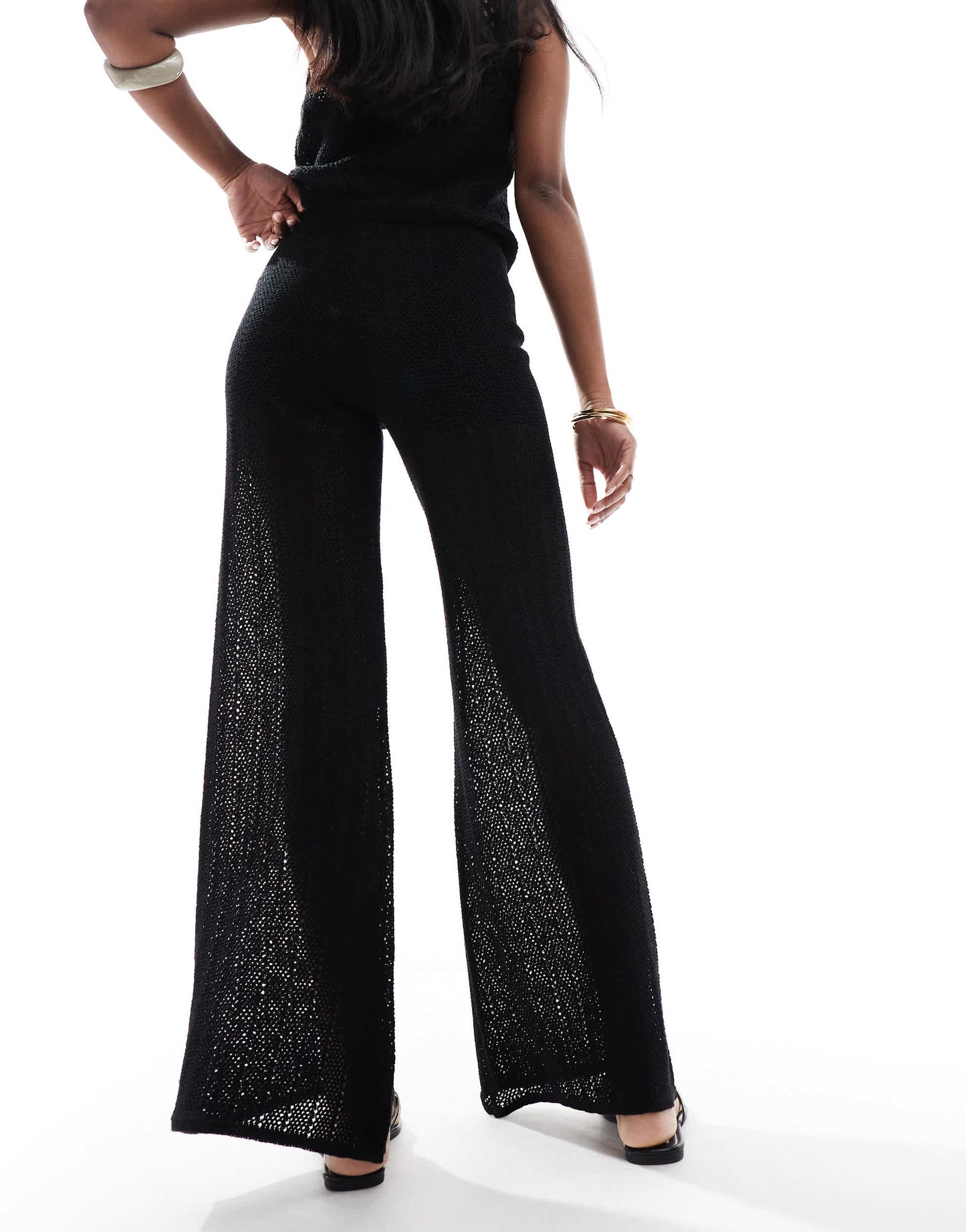 Pull&Bear crochet knitted trouser co-ord in black