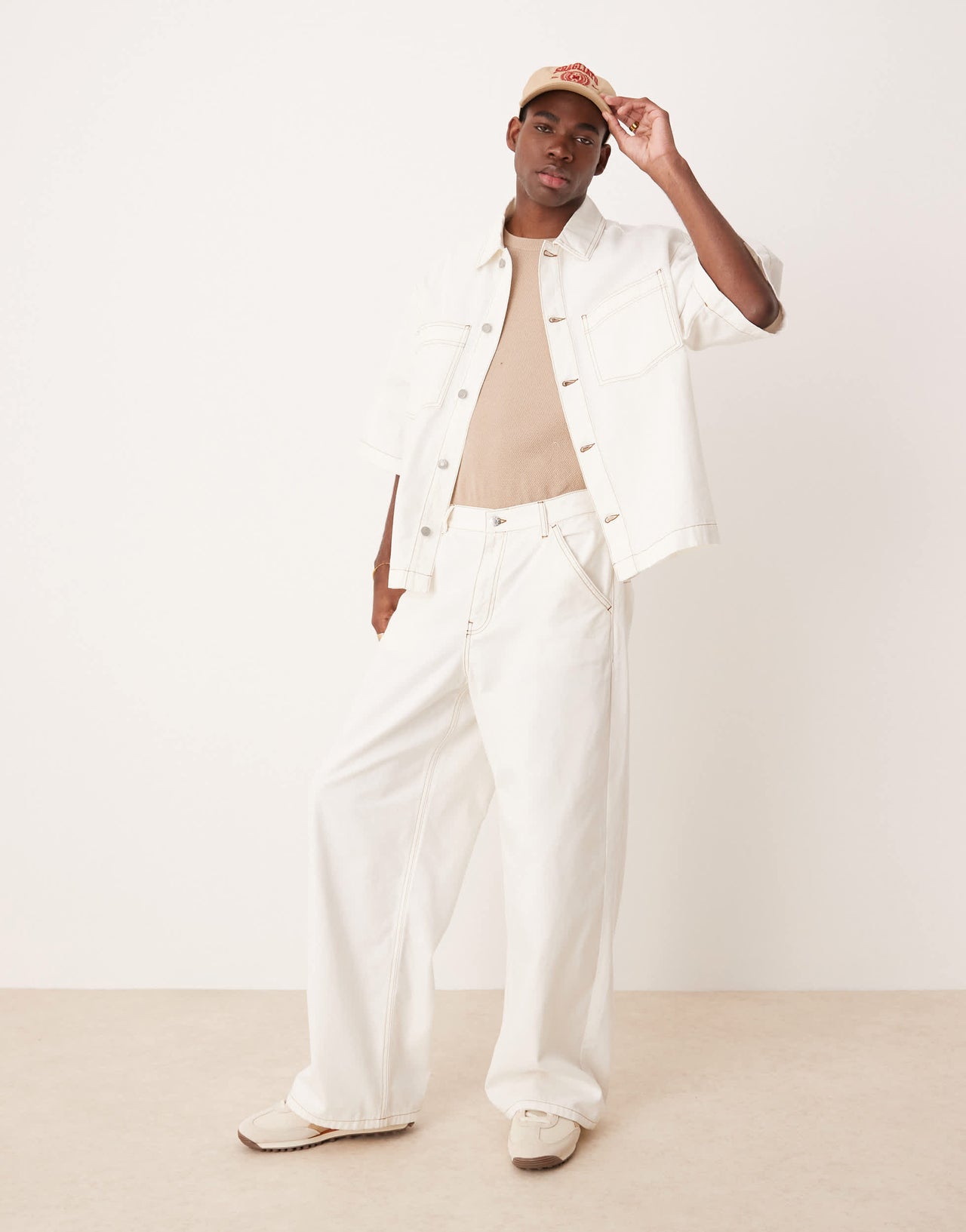 ASOS DESIGN co-ord oversized short sleeve denim shirt with patch pockets in ecru