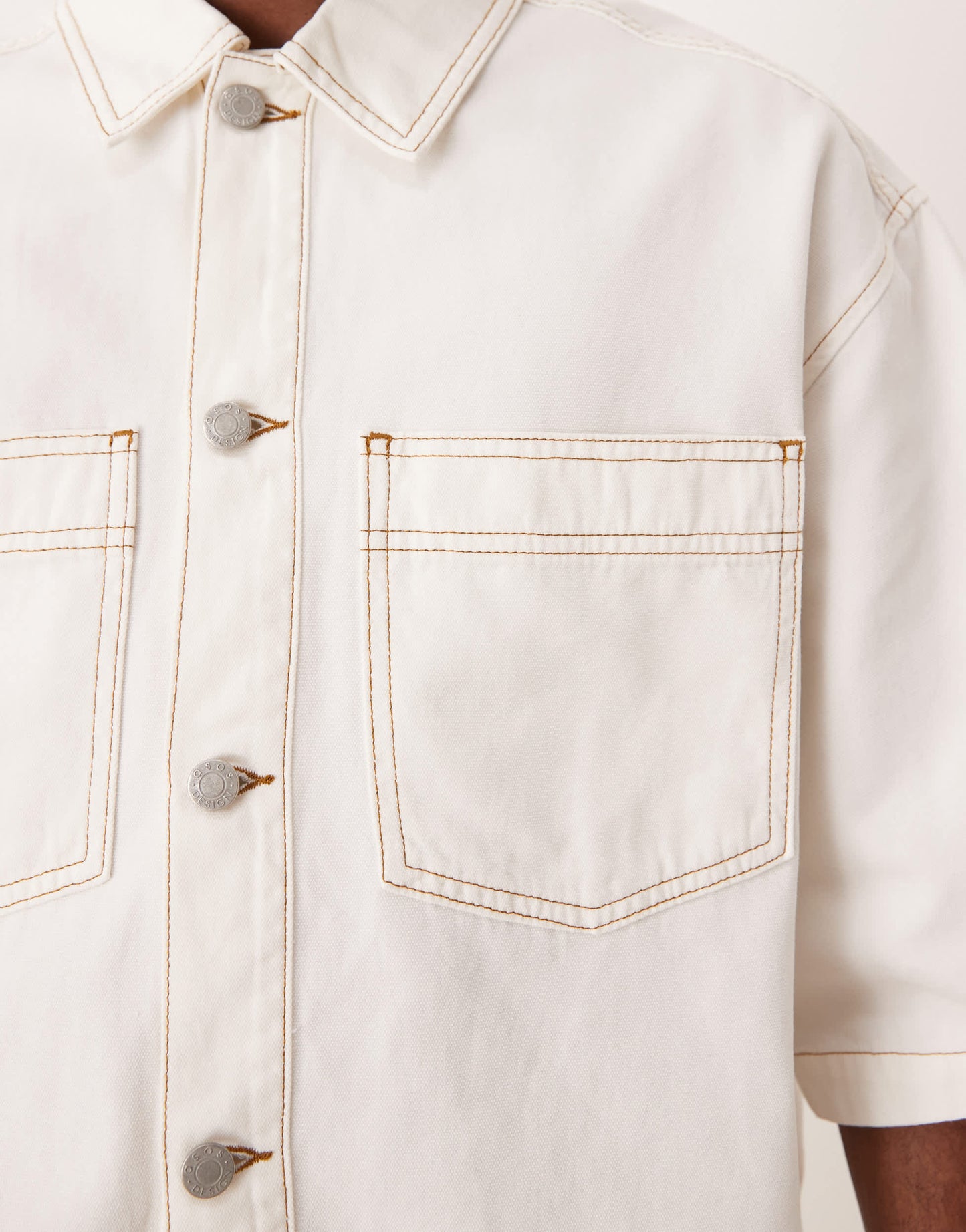 ASOS DESIGN co-ord oversized short sleeve denim shirt with patch pockets in ecru