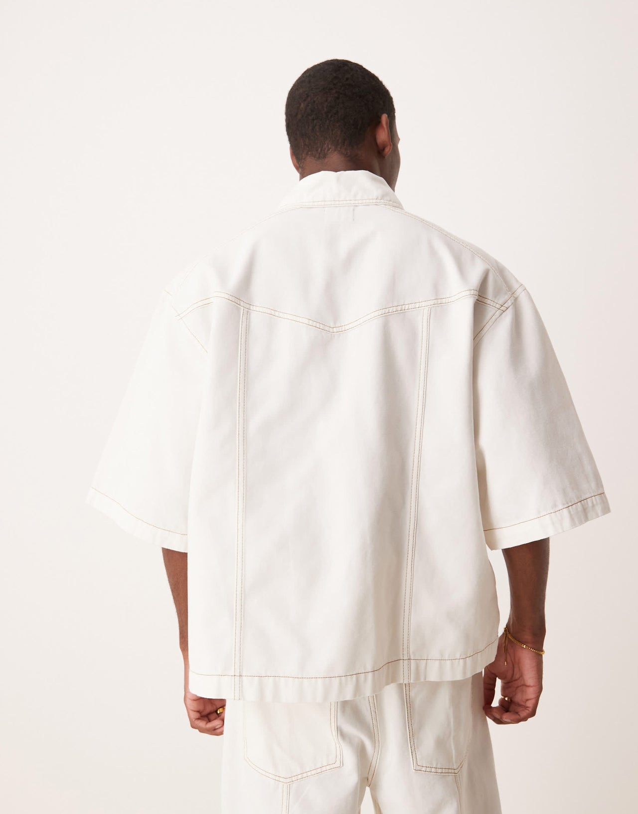 ASOS DESIGN co-ord oversized short sleeve denim shirt with patch pockets in ecru