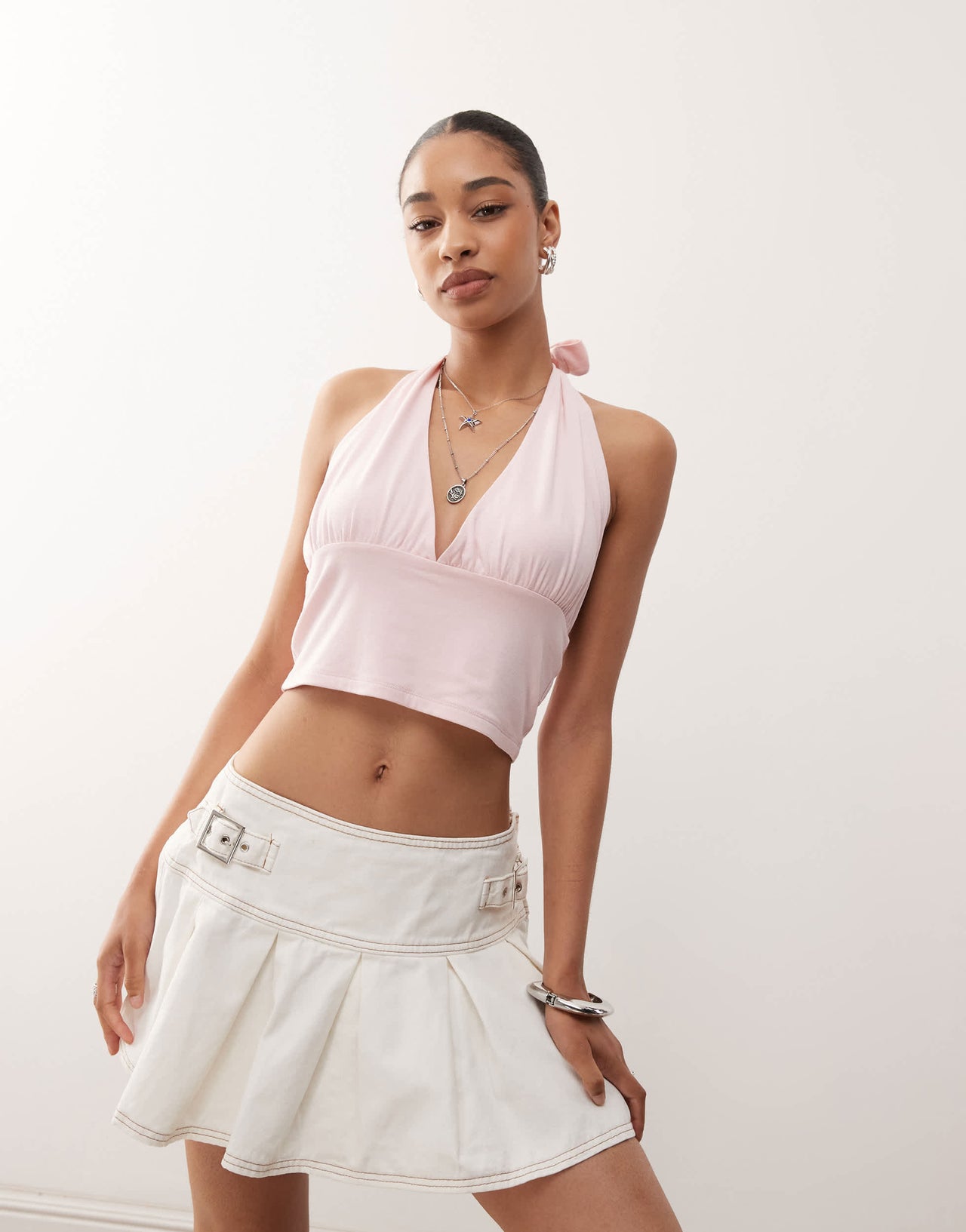 COLLUSION halter top in baby pink