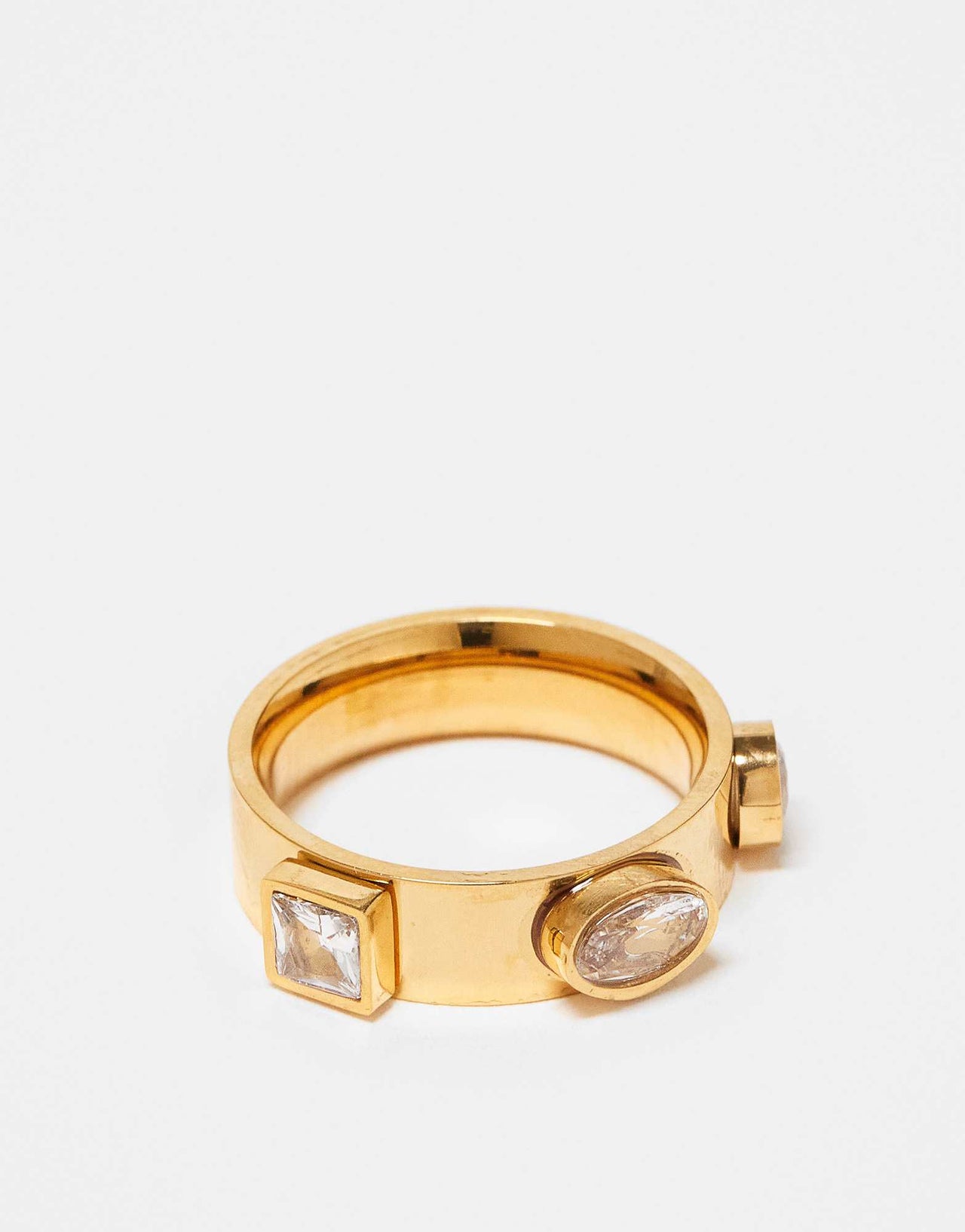 Topshop Sadie stainless steel ring with semi precious clear gems