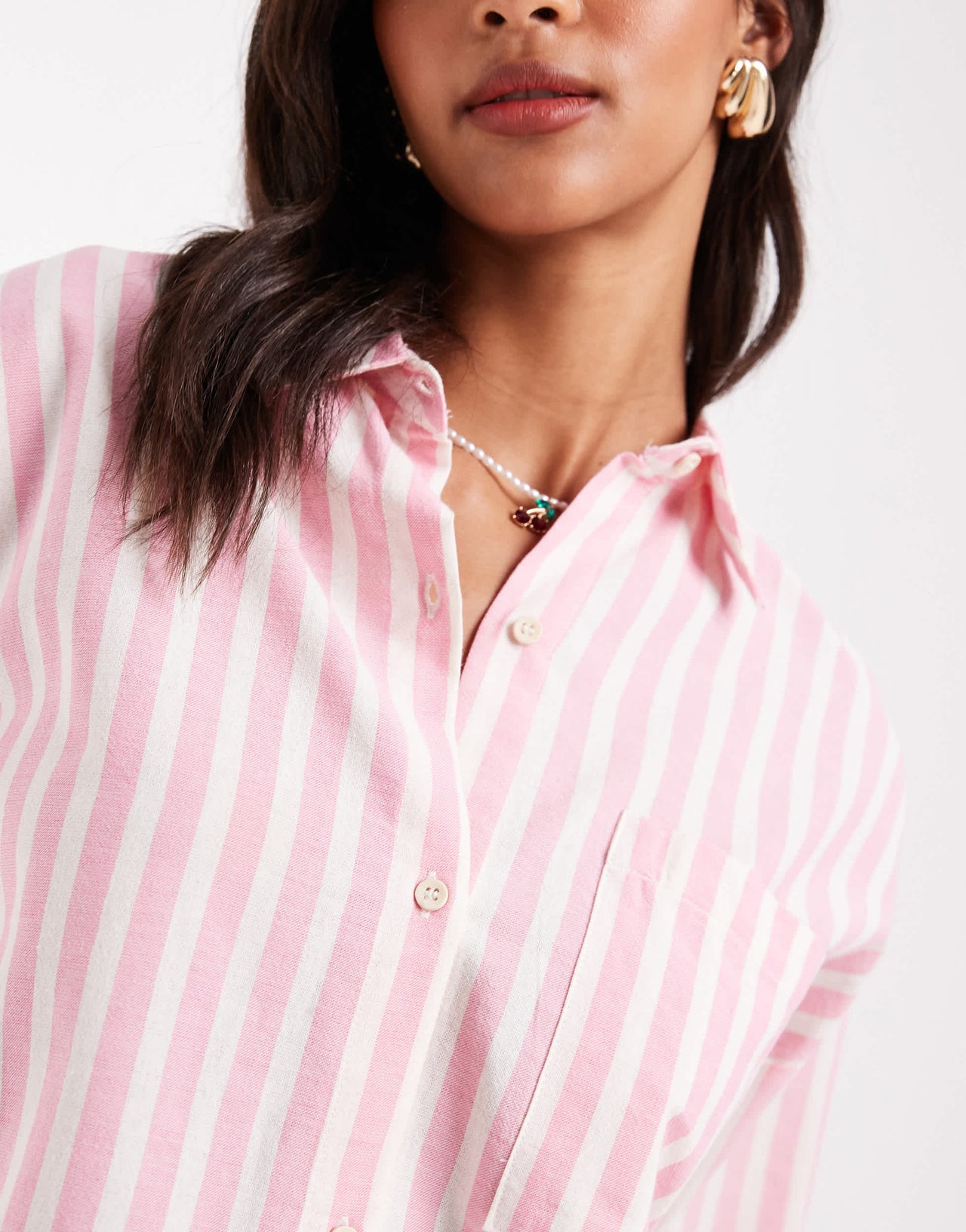 Pull&Bear oversized short sleeve shirt co-ord in pink stripe