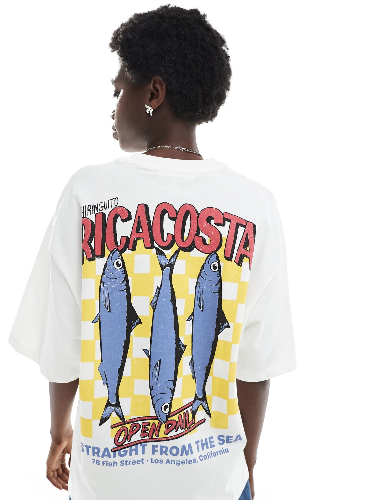 Pull&Bear Ricacosta sardines graphic t-shirt in white