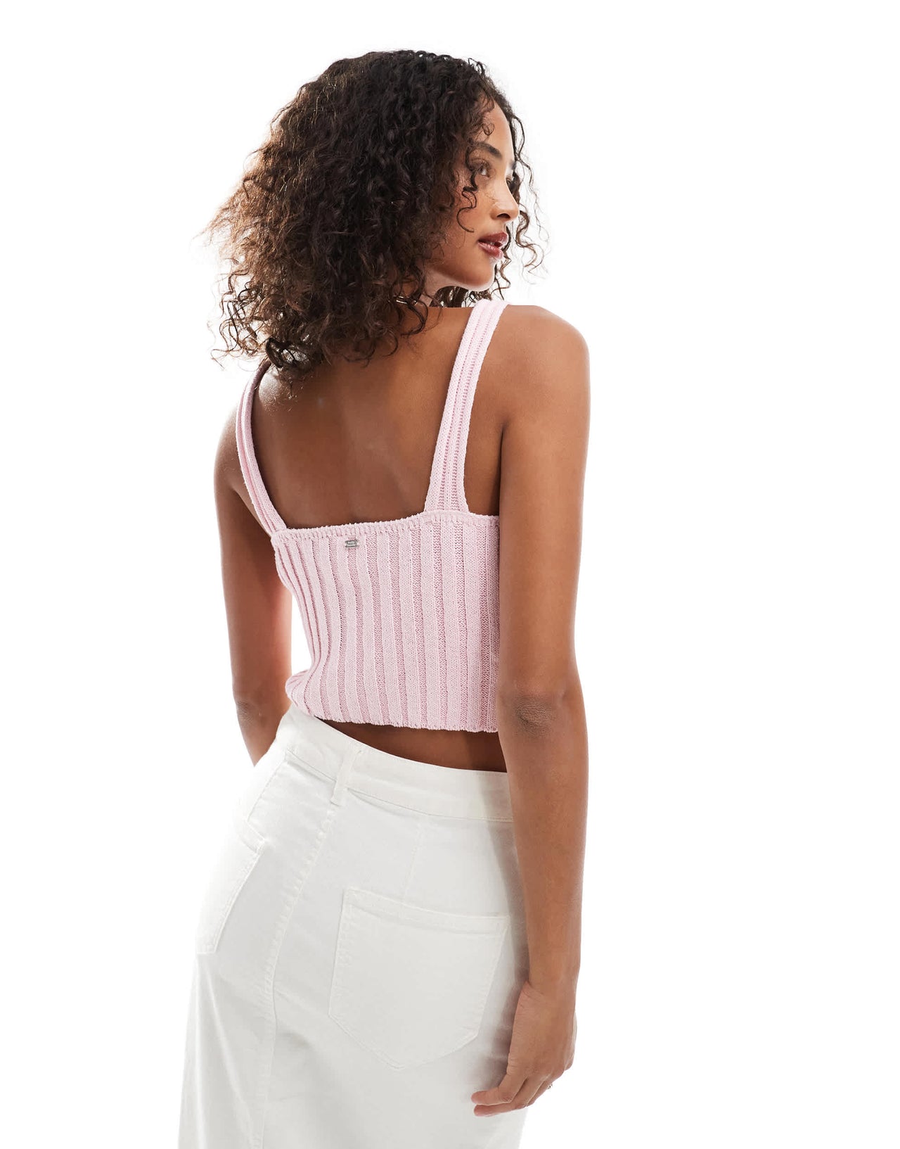 Pull&Bear knitted crochet crop top in pink