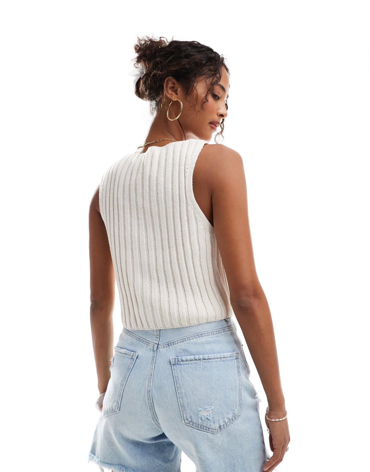 Pull&Bear knitted waistcoat style vest in off white