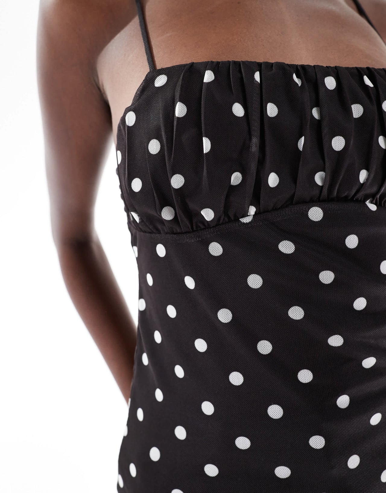 Pull&Bear polka dot ruche bust cami in black