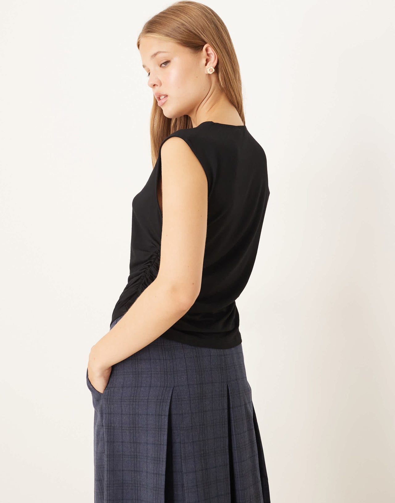 ASOS DESIGN short sleeve twist detail asymmetric top in black