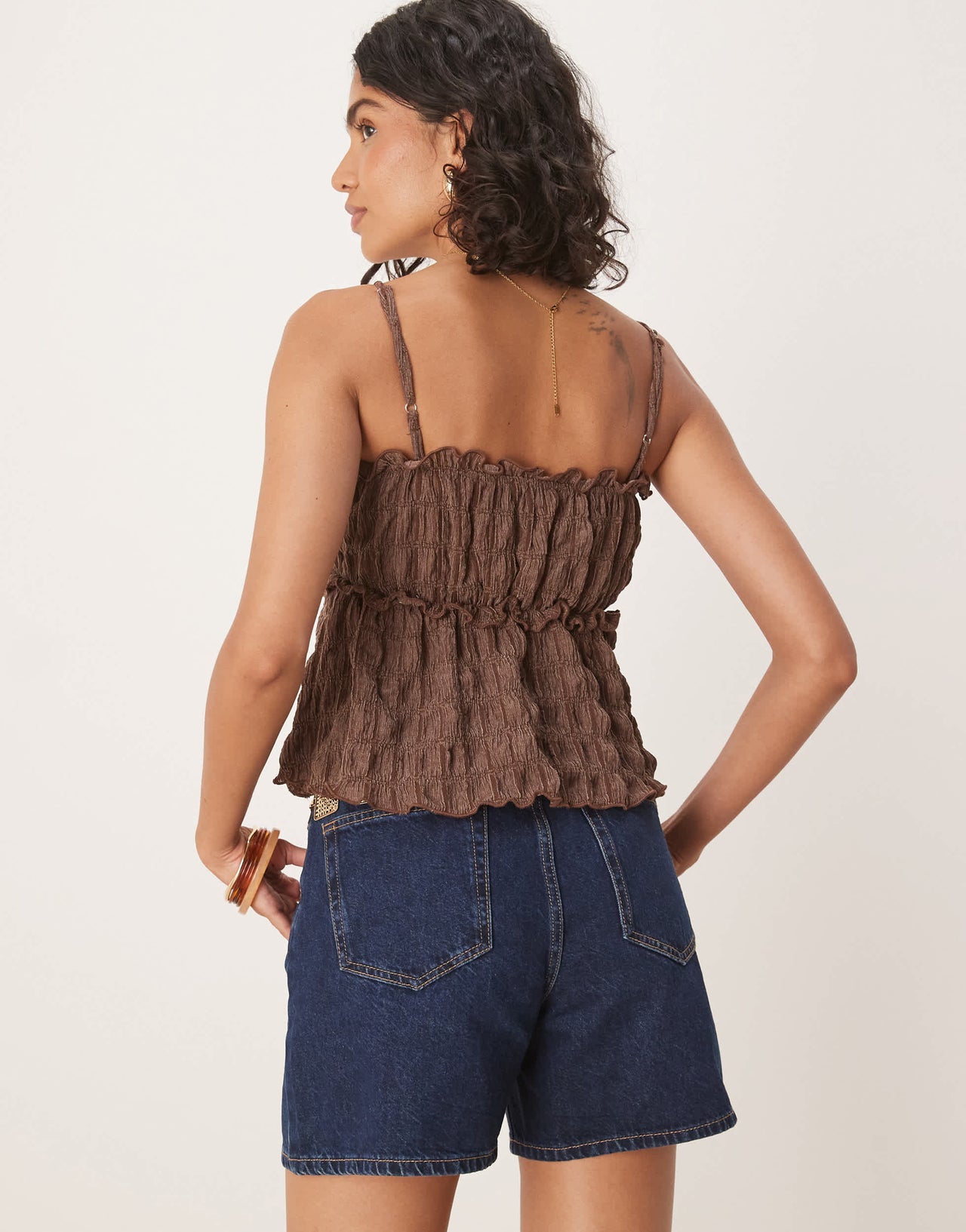 ASOS DESIGN festival textured babydoll top in brown