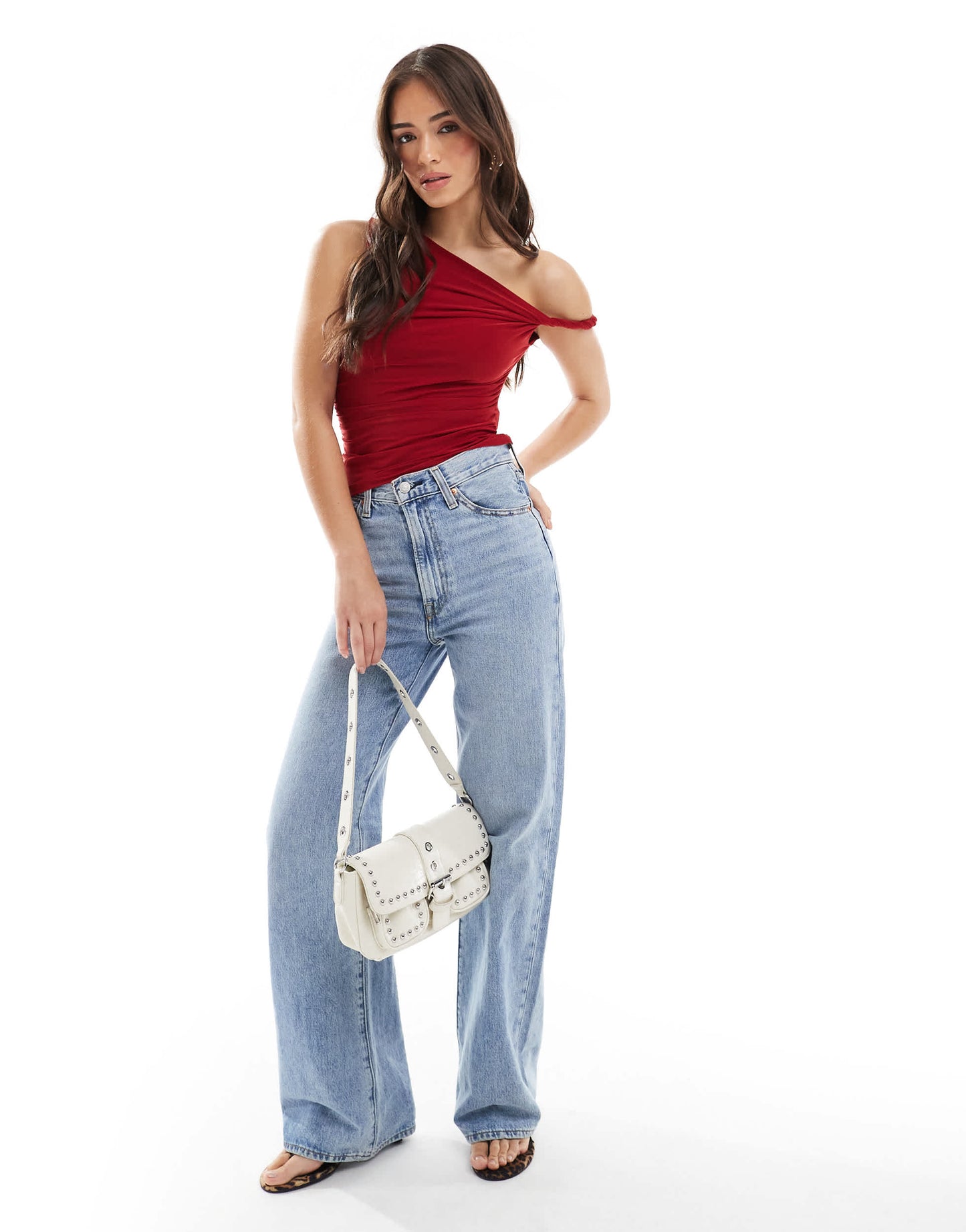 Pull&Bear twisted strap polyamide top in burgundy