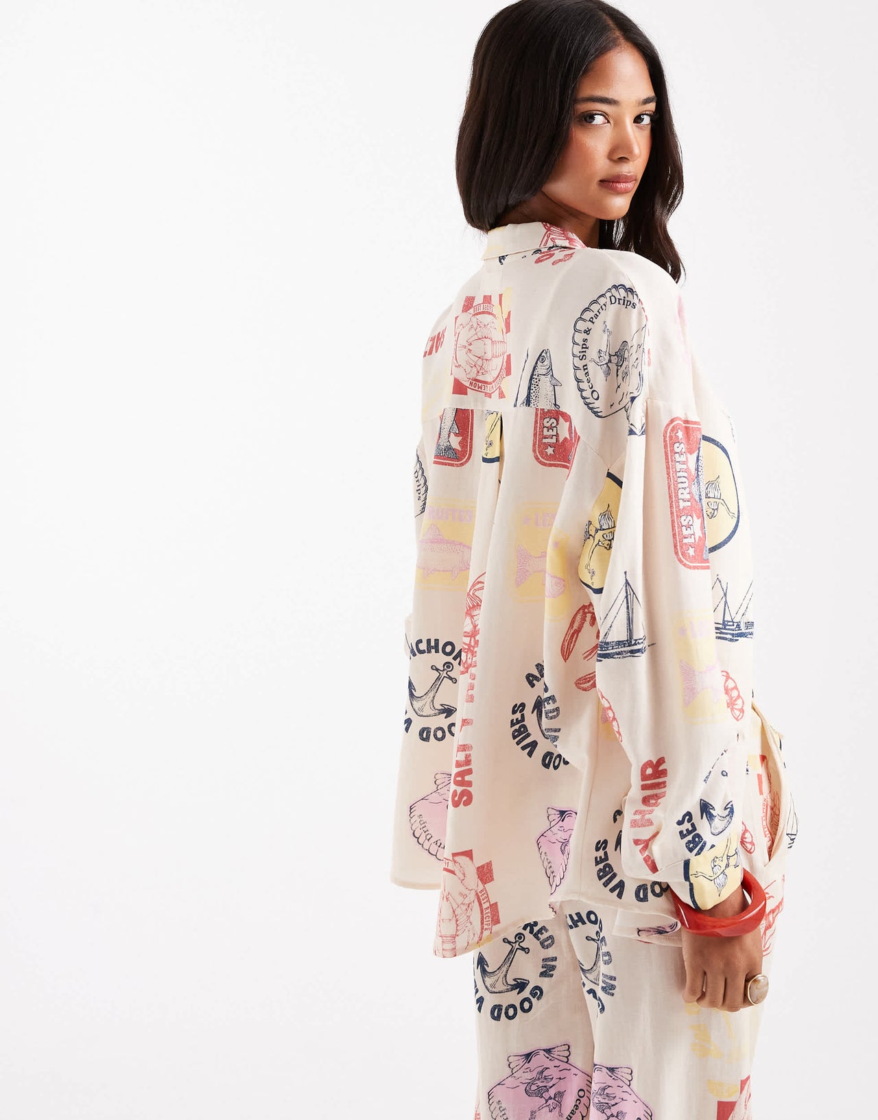 Pull&Bear printed summer shirt co-ord in ecru