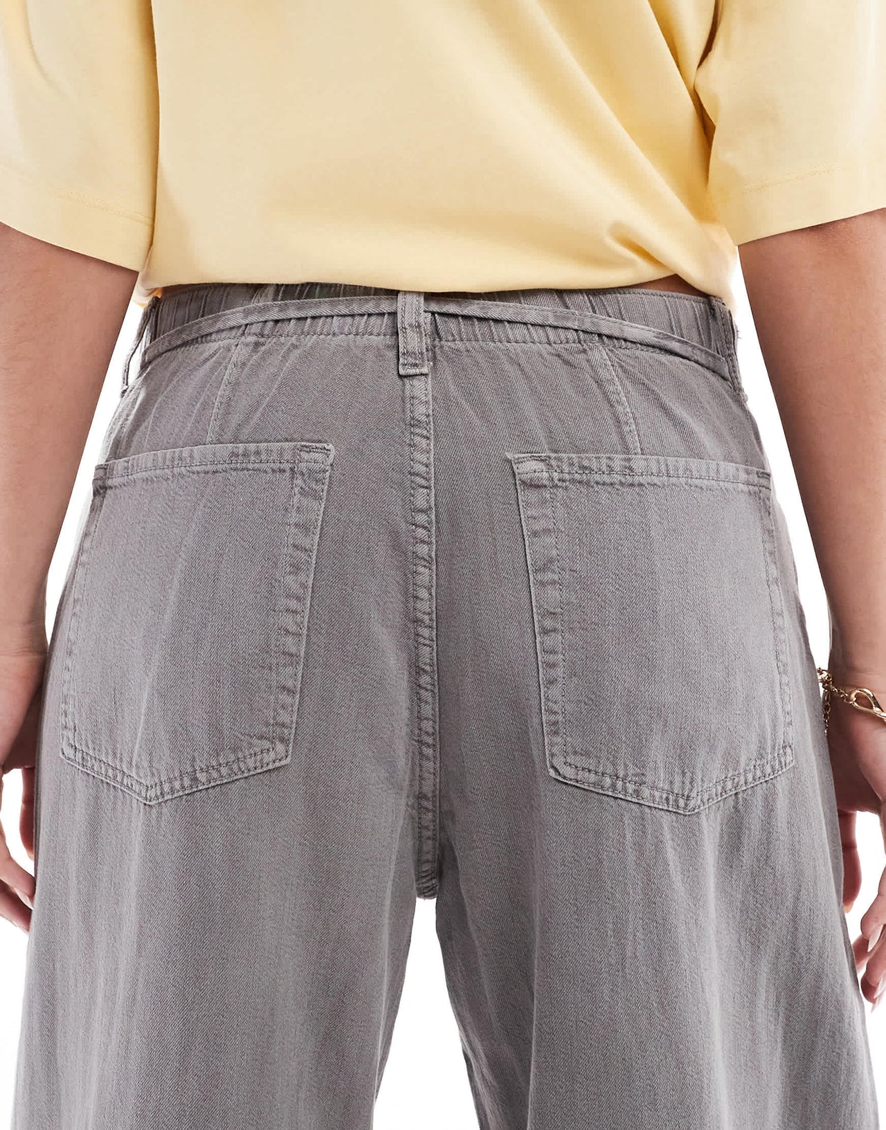 Pull&Bear drawstring waist wide leg jeans in grey