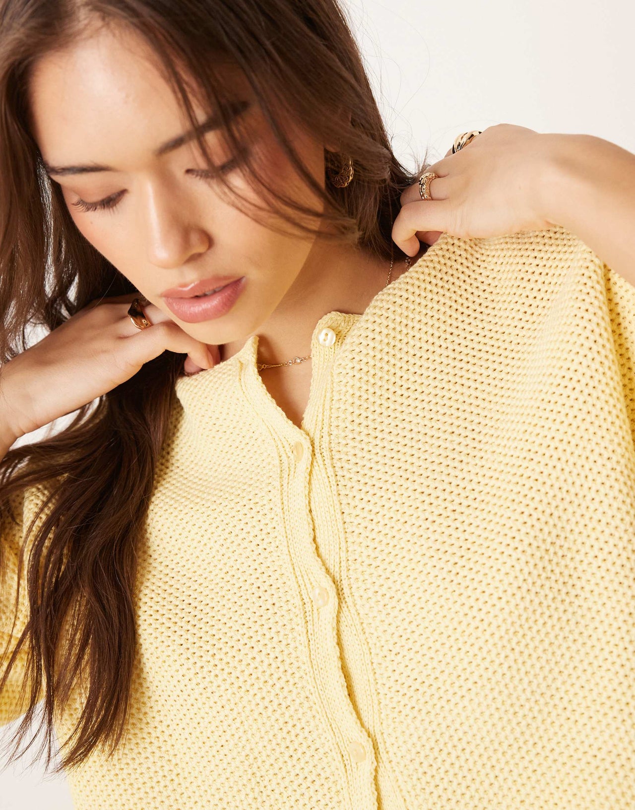 ASOS DESIGN knitted short sleeve cardigan in buttermilk