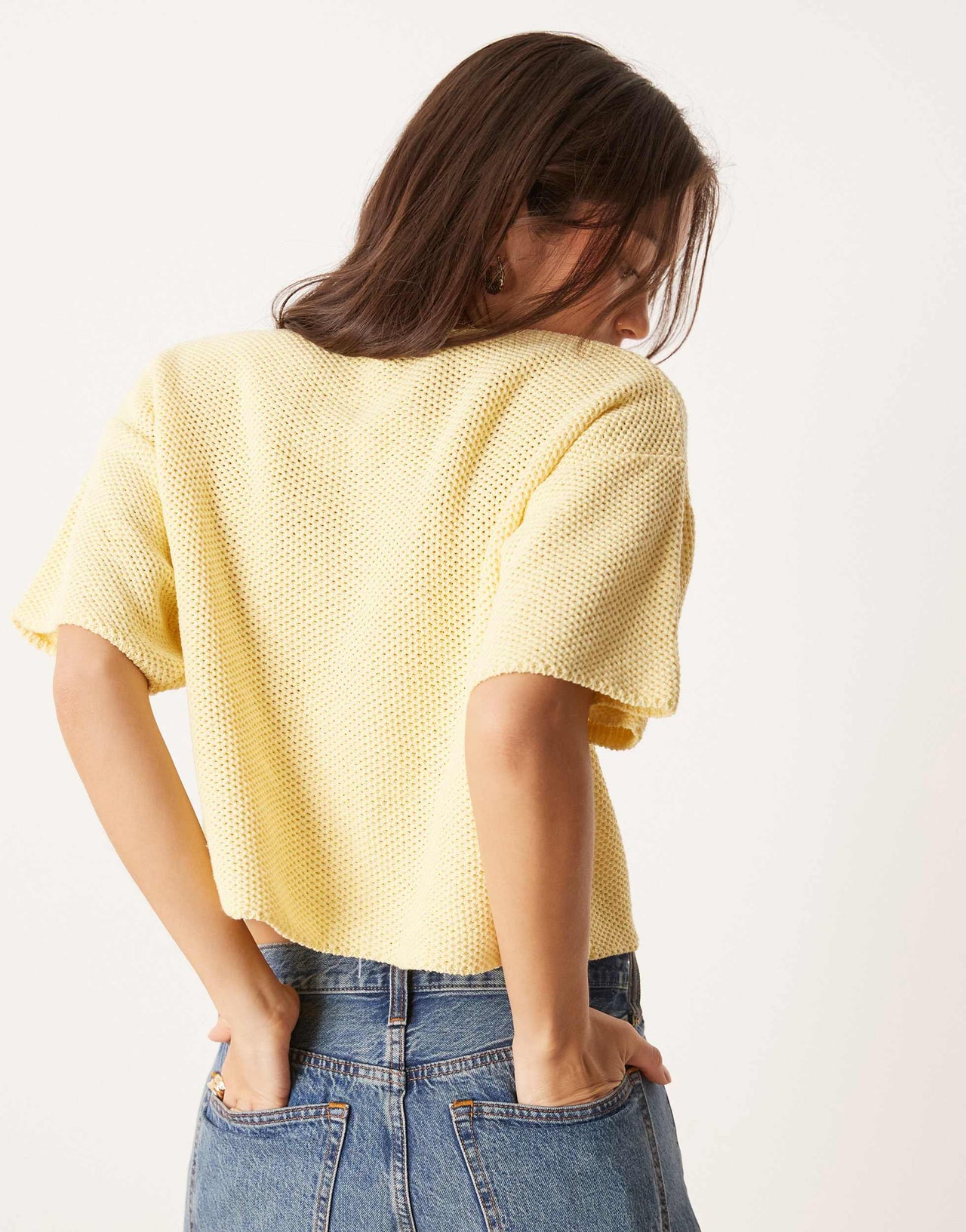 ASOS DESIGN knitted short sleeve cardigan in buttermilk