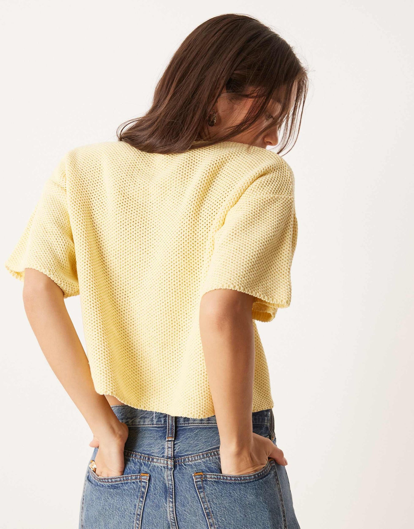 ASOS DESIGN knitted short sleeve cardigan in buttermilk
