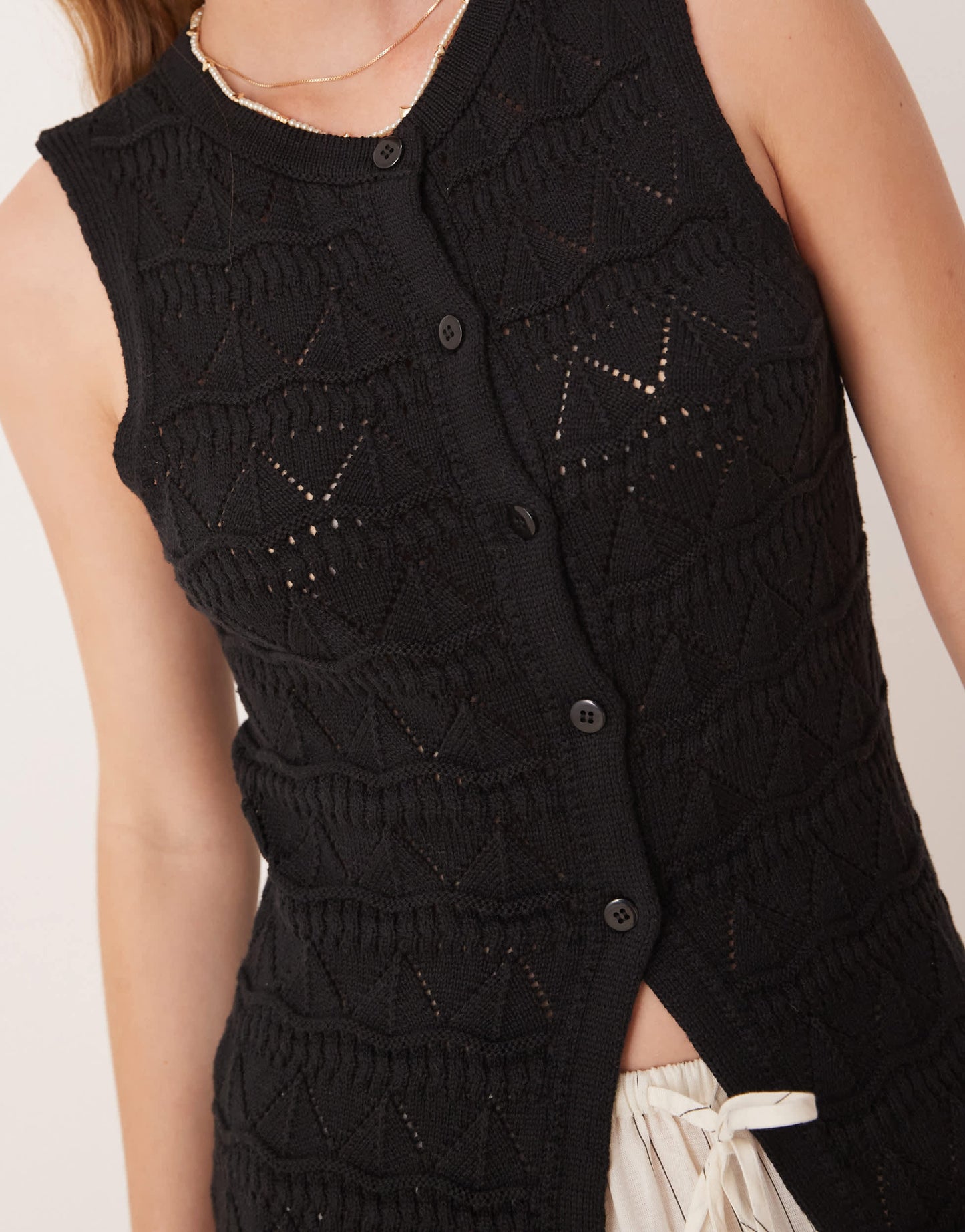 ASOS DESIGN knitted lace stitch waistcoat in black