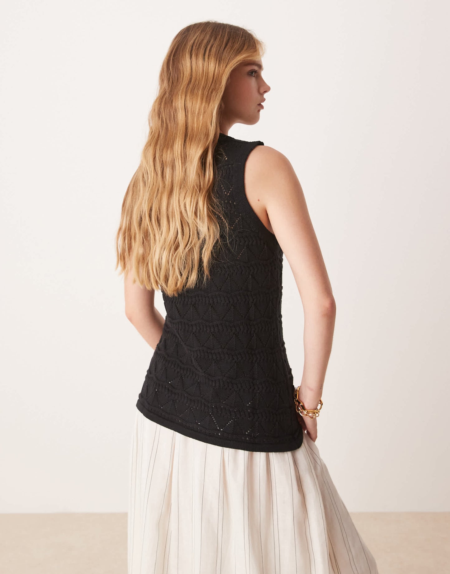 ASOS DESIGN knitted lace stitch waistcoat in black