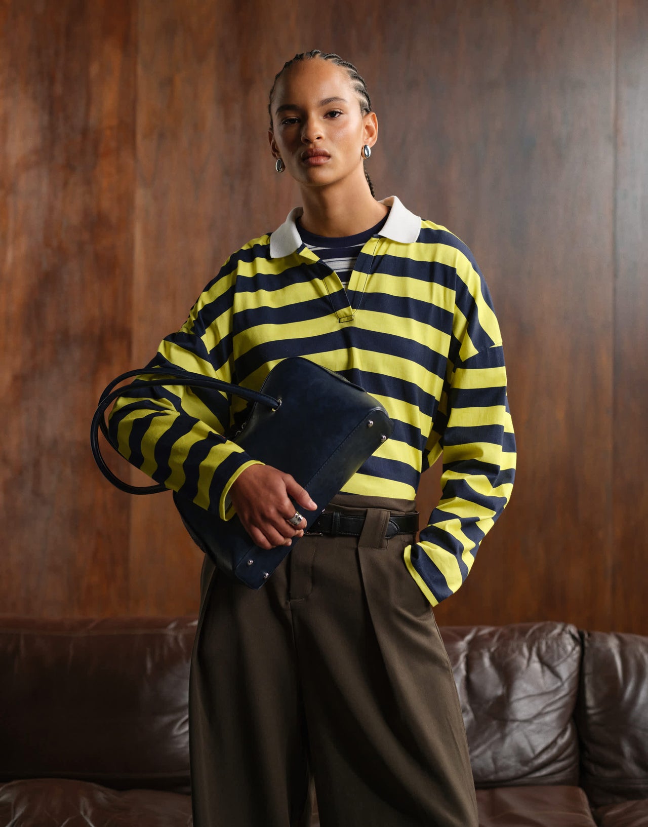 ASOS DESIGN bowler bag with curve detail in washed navy