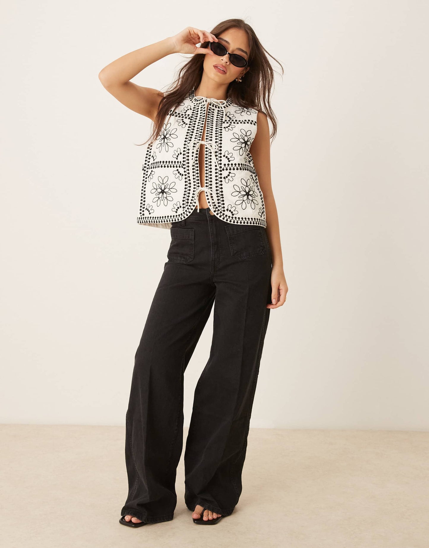 Nobody's Child Layla embroidered tie detail gilet in mono