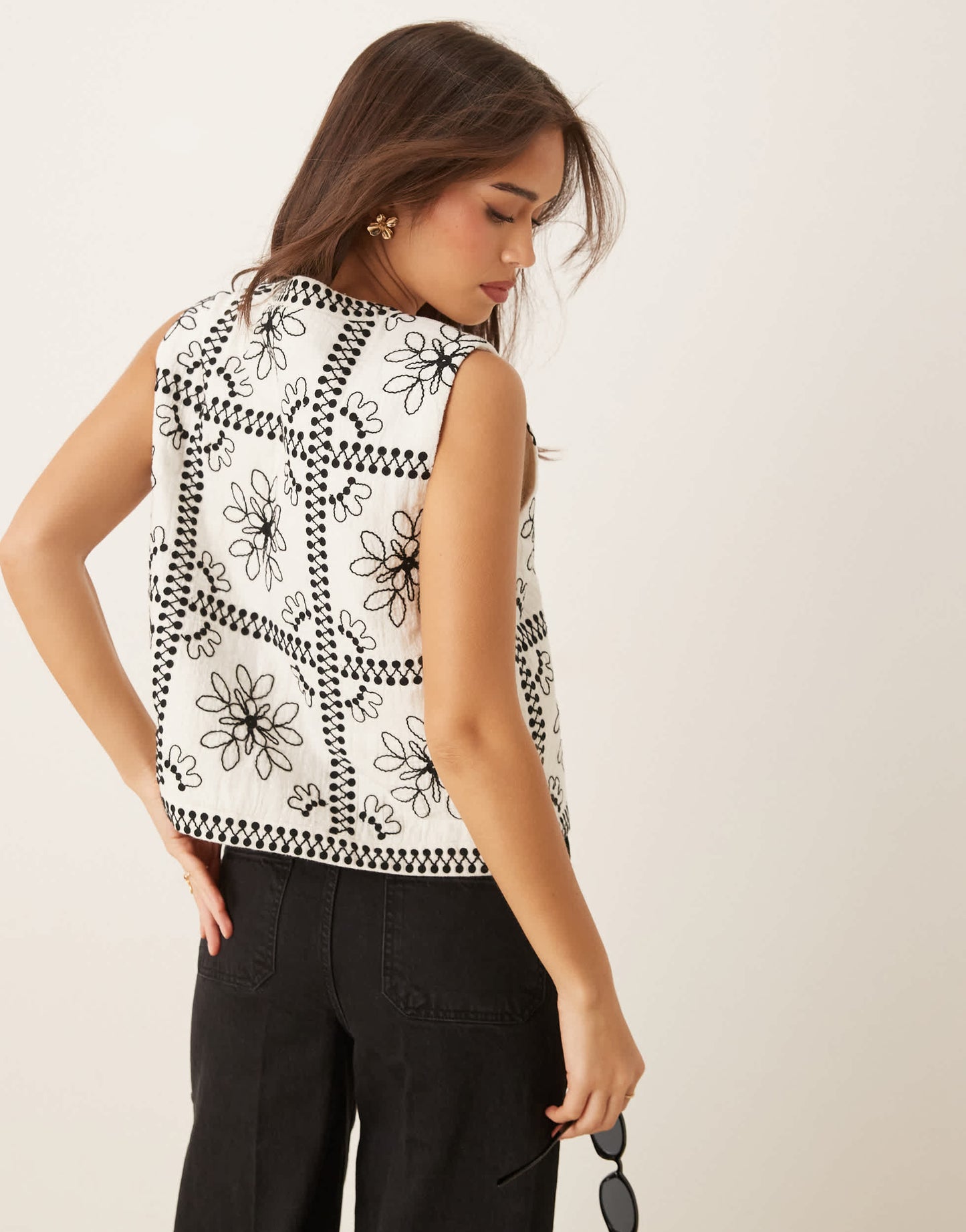 Nobody's Child Layla embroidered tie detail gilet in mono