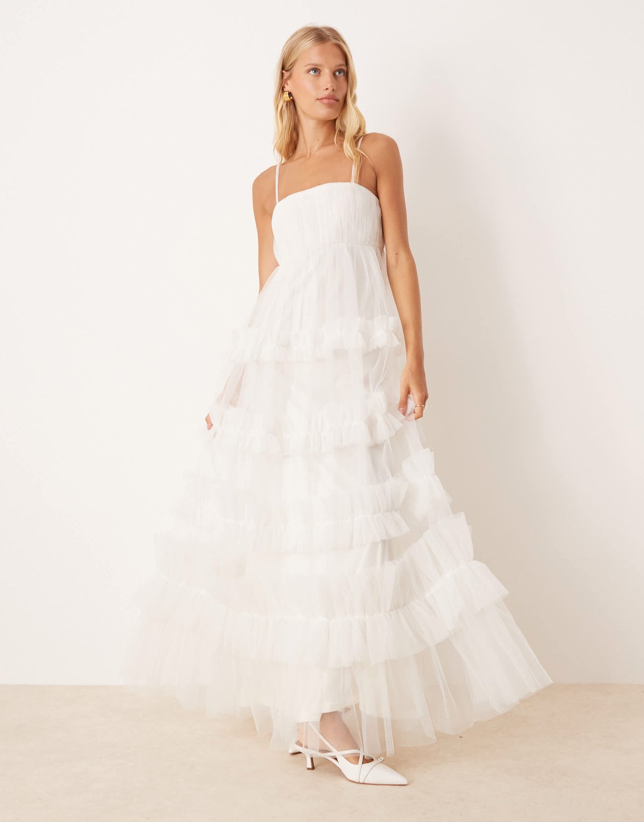 Lace & Beads empire ruffle maxi dress in ivory
