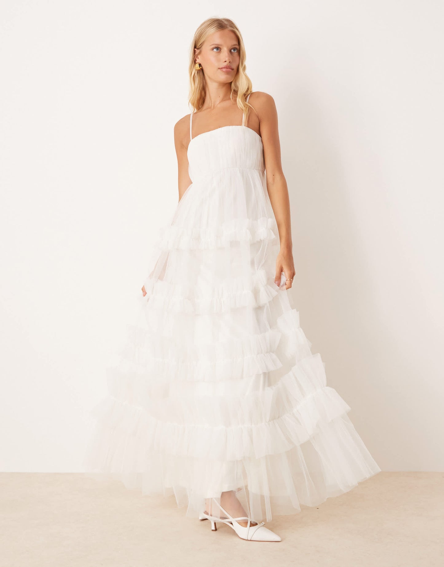 Lace & Beads empire ruffle maxi dress in ivory