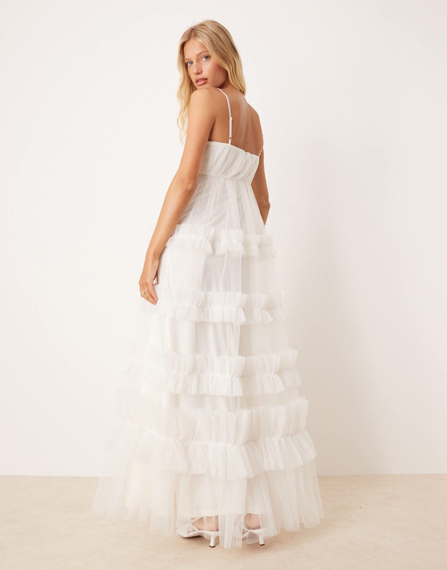 Lace & Beads empire ruffle maxi dress in ivory