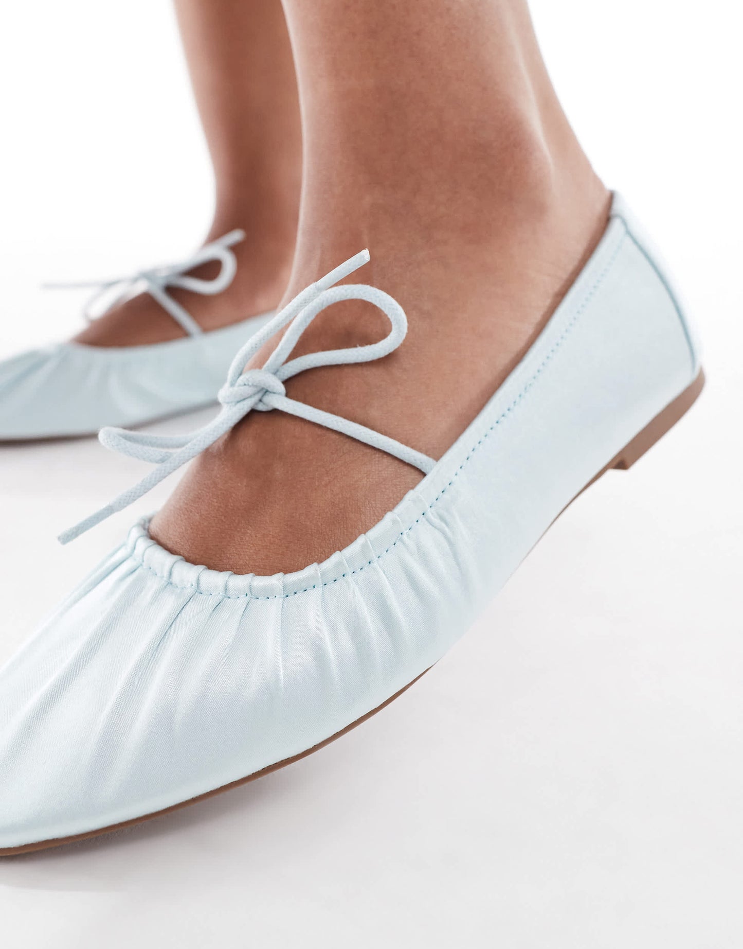 SEQWL Iris tie detail ruched ballet flats in baby blue satin