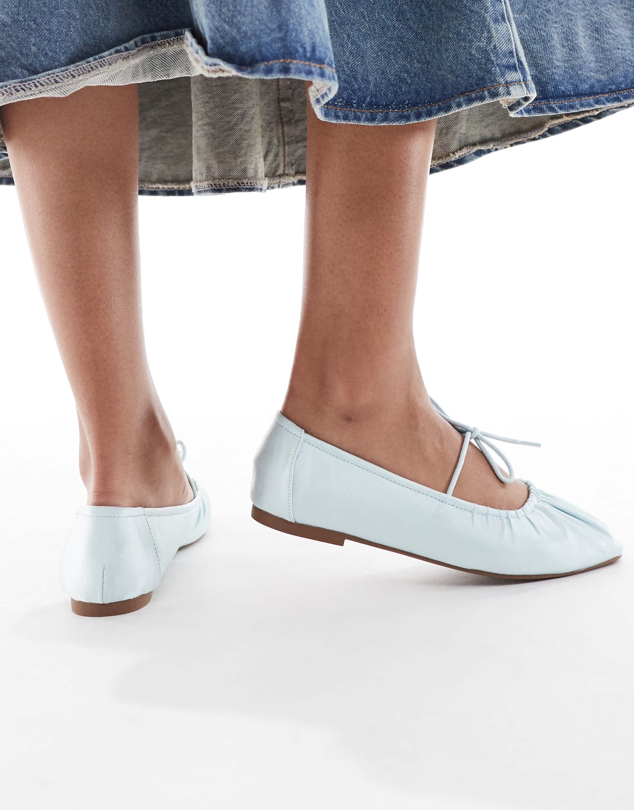SEQWL Iris tie detail ruched ballet flats in baby blue satin