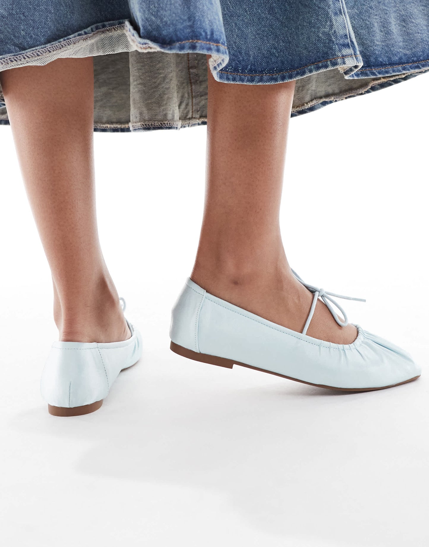 SEQWL Iris tie detail ruched ballet flats in baby blue satin