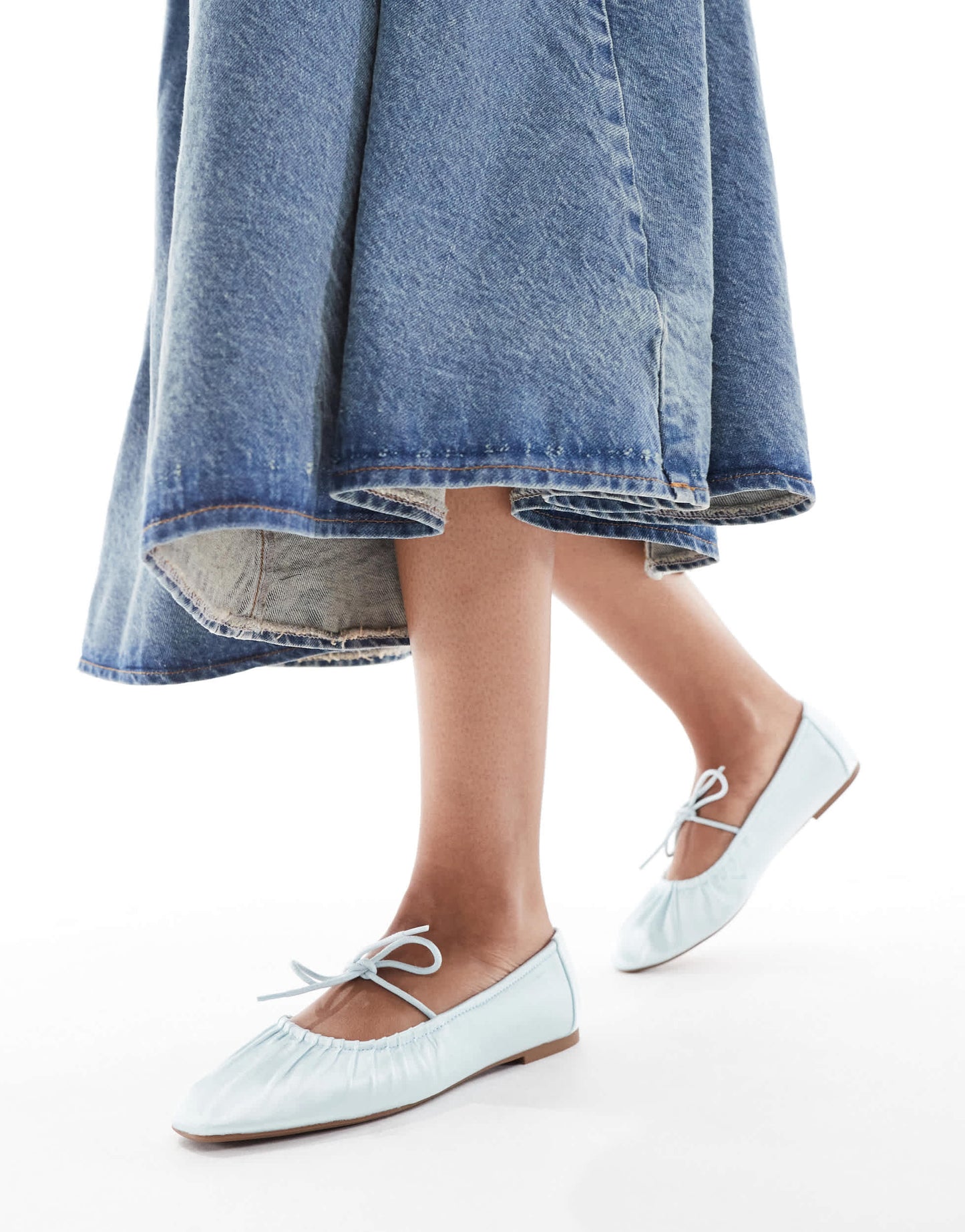SEQWL Iris tie detail ruched ballet flats in baby blue satin