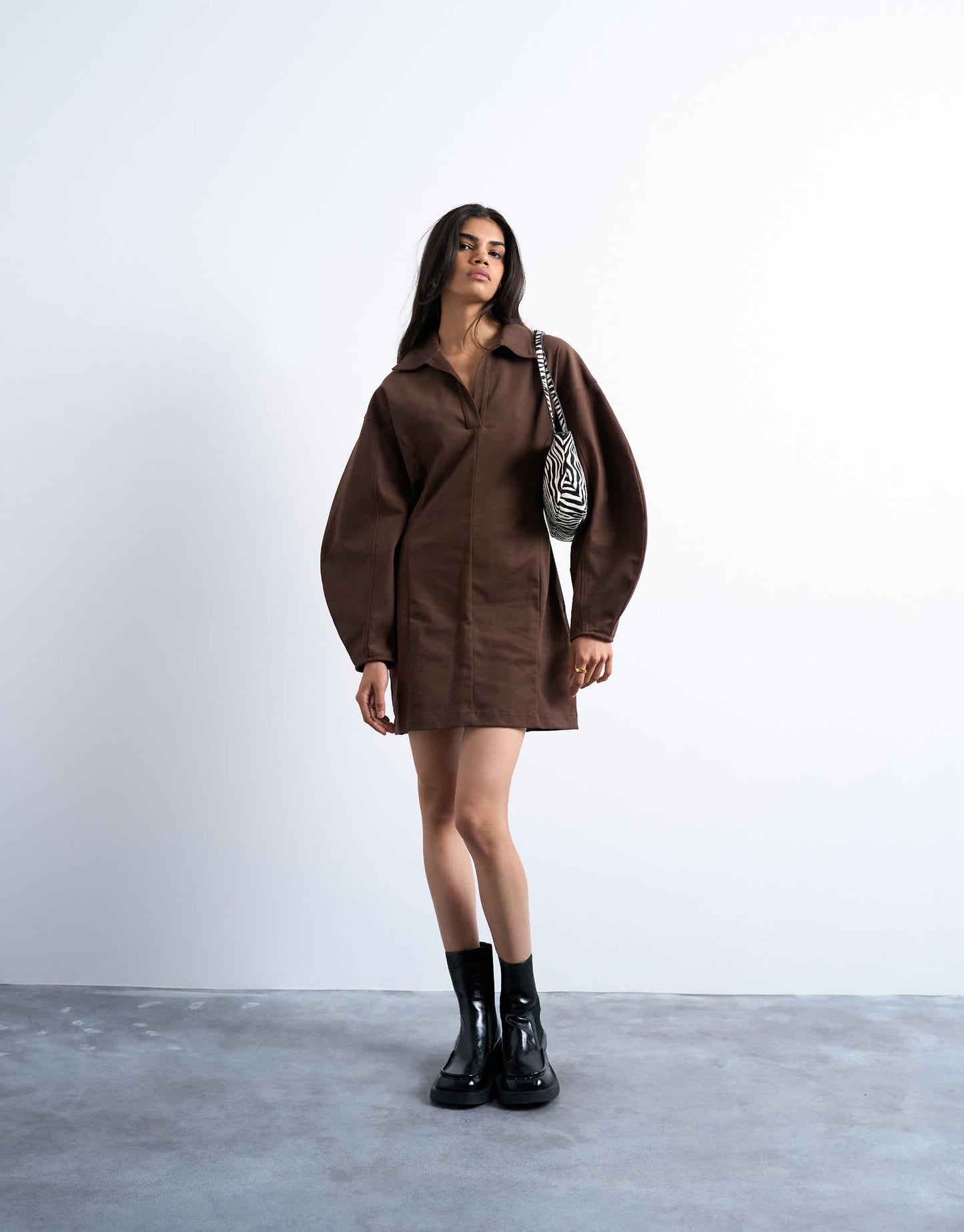 Topshop structured rugby collar mini dress in chocolate