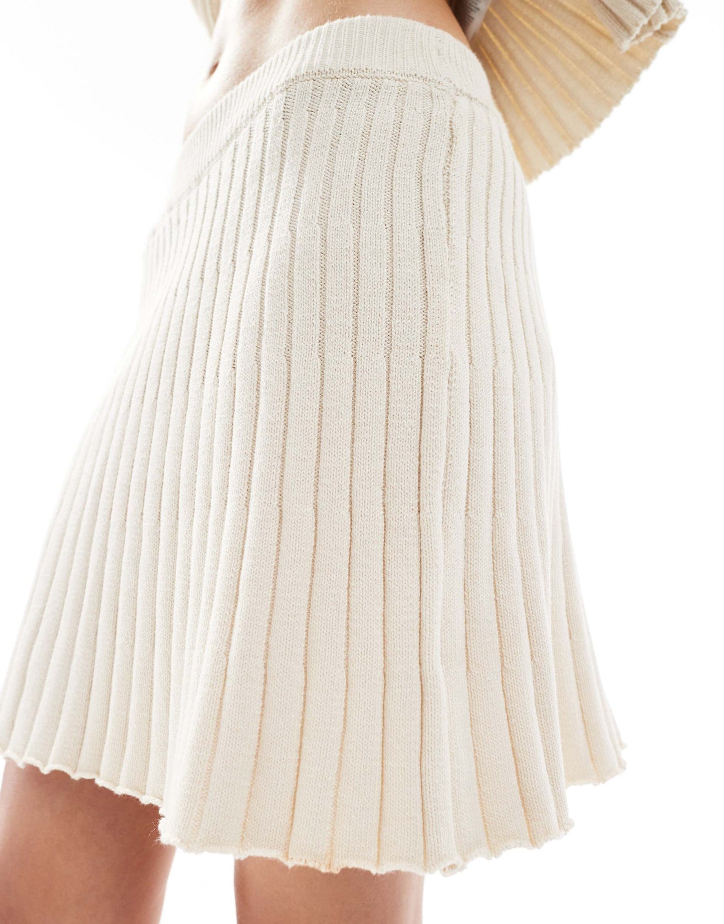 Pieces rib knit mini skirt co-ord in cream