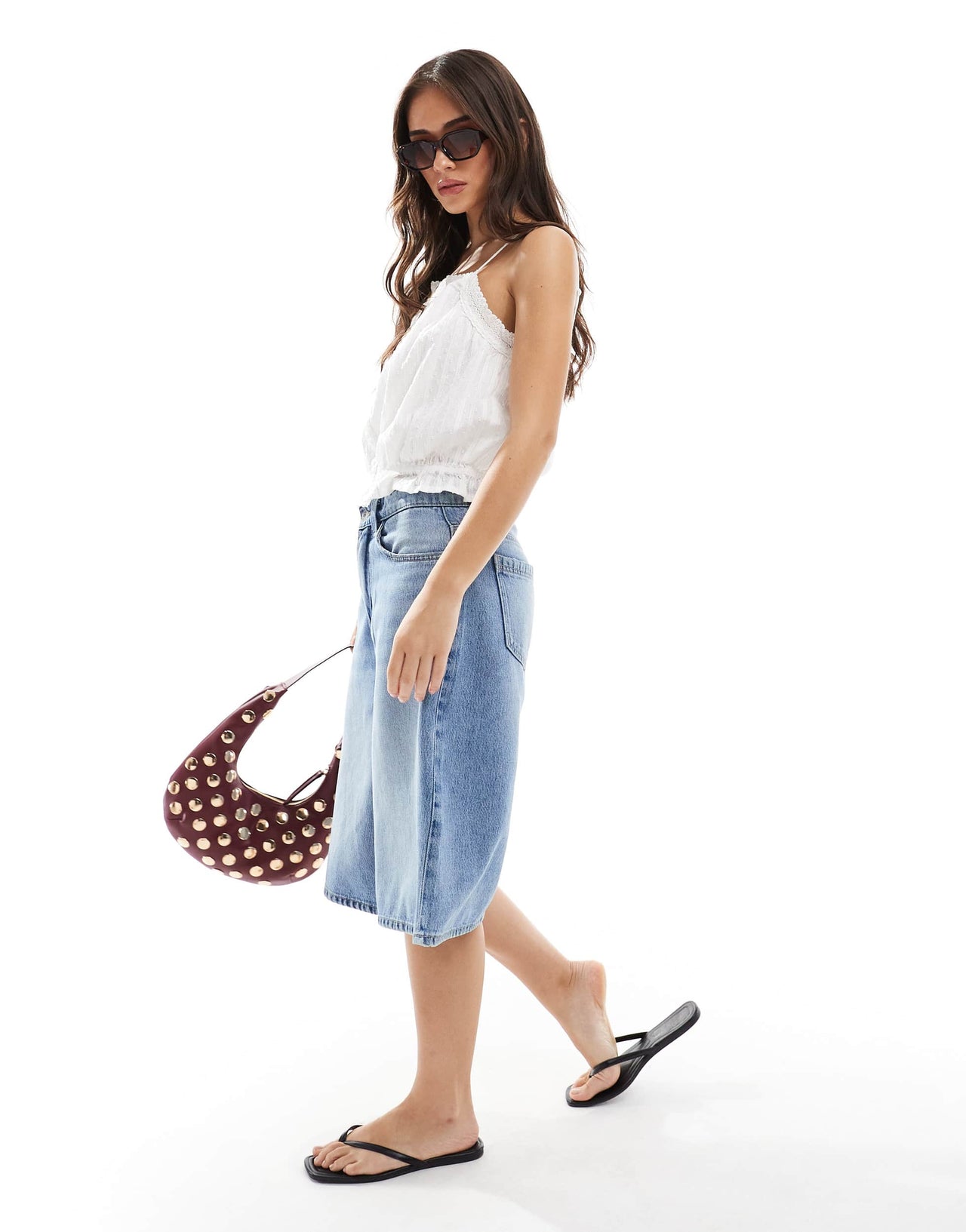 Pieces sleeveless boho cami top in white