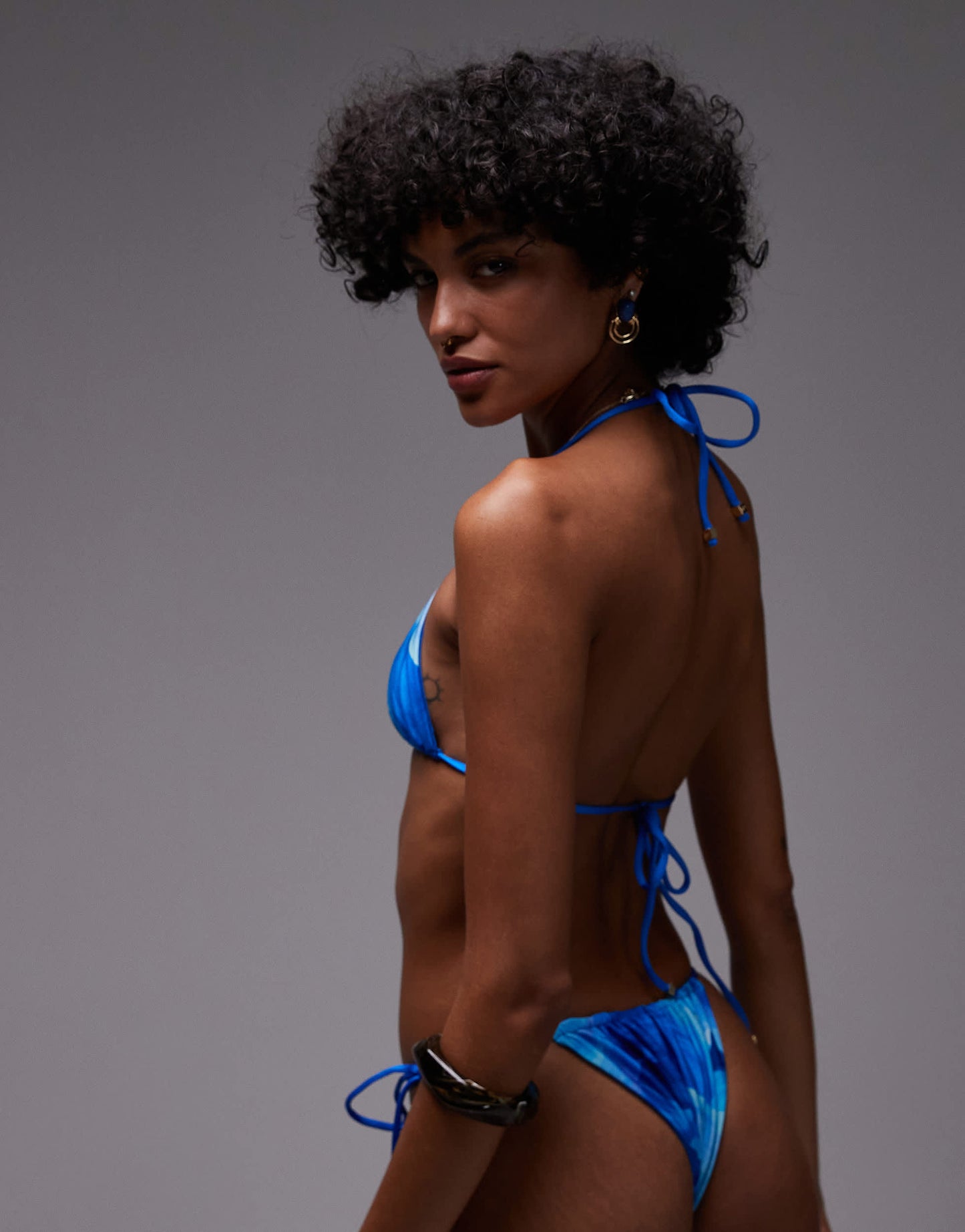 VDM reversible print tie side bikini bottom in tide blue