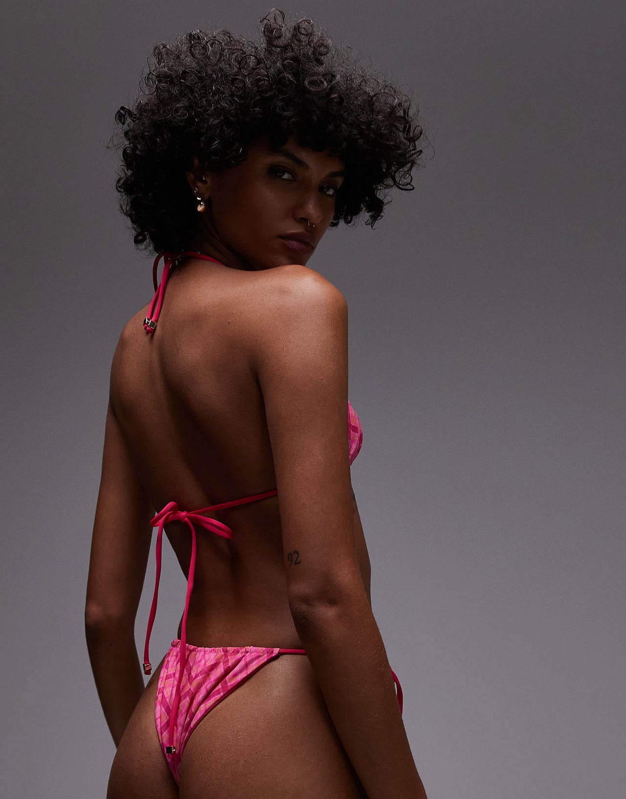 VDM check print reversible tie side bikini bottoms in sherbet pink