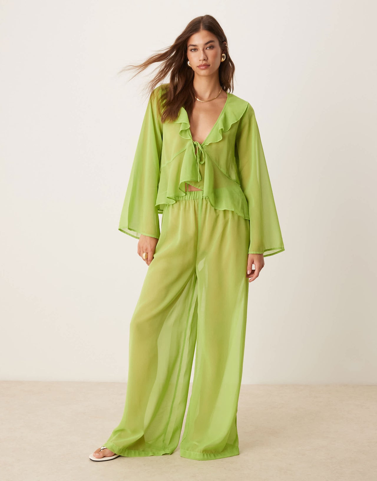 Esmee Exclusive mesh beach trouser co-ord in green