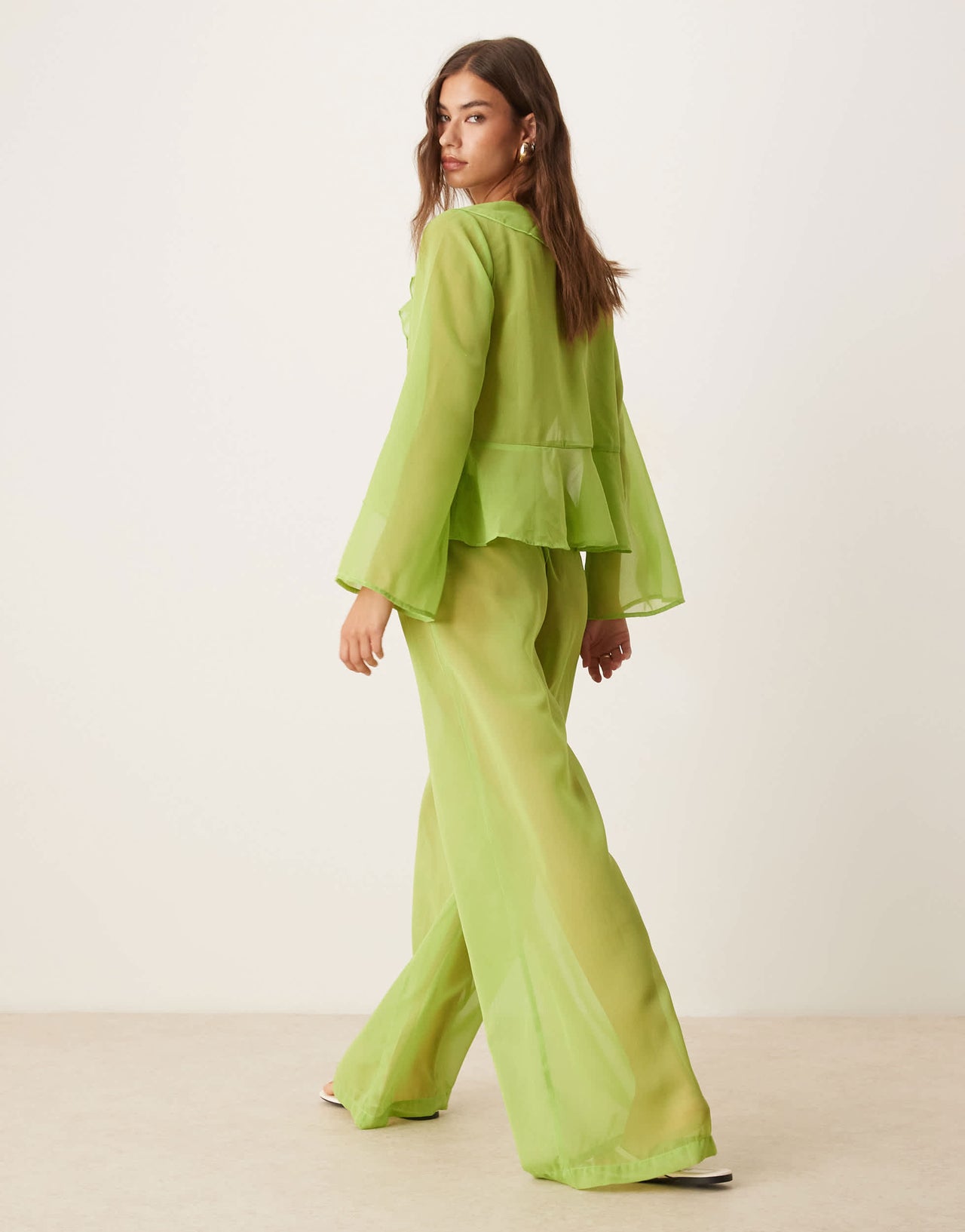Esmee Exclusive mesh beach trouser co-ord in green